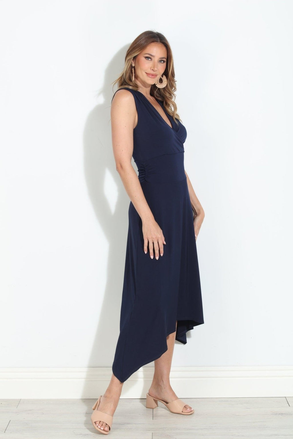 Navy Stretch Sleeveless Midi Dress-BEST SELLER