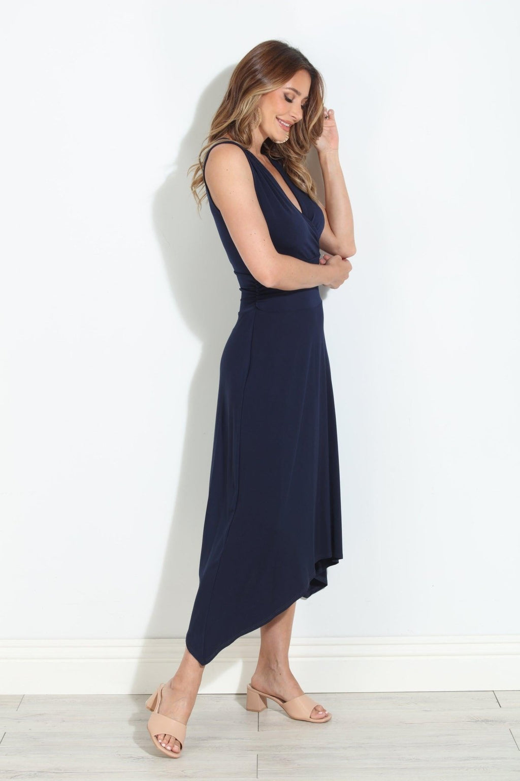 Navy Stretch Sleeveless Midi Dress-BEST SELLER