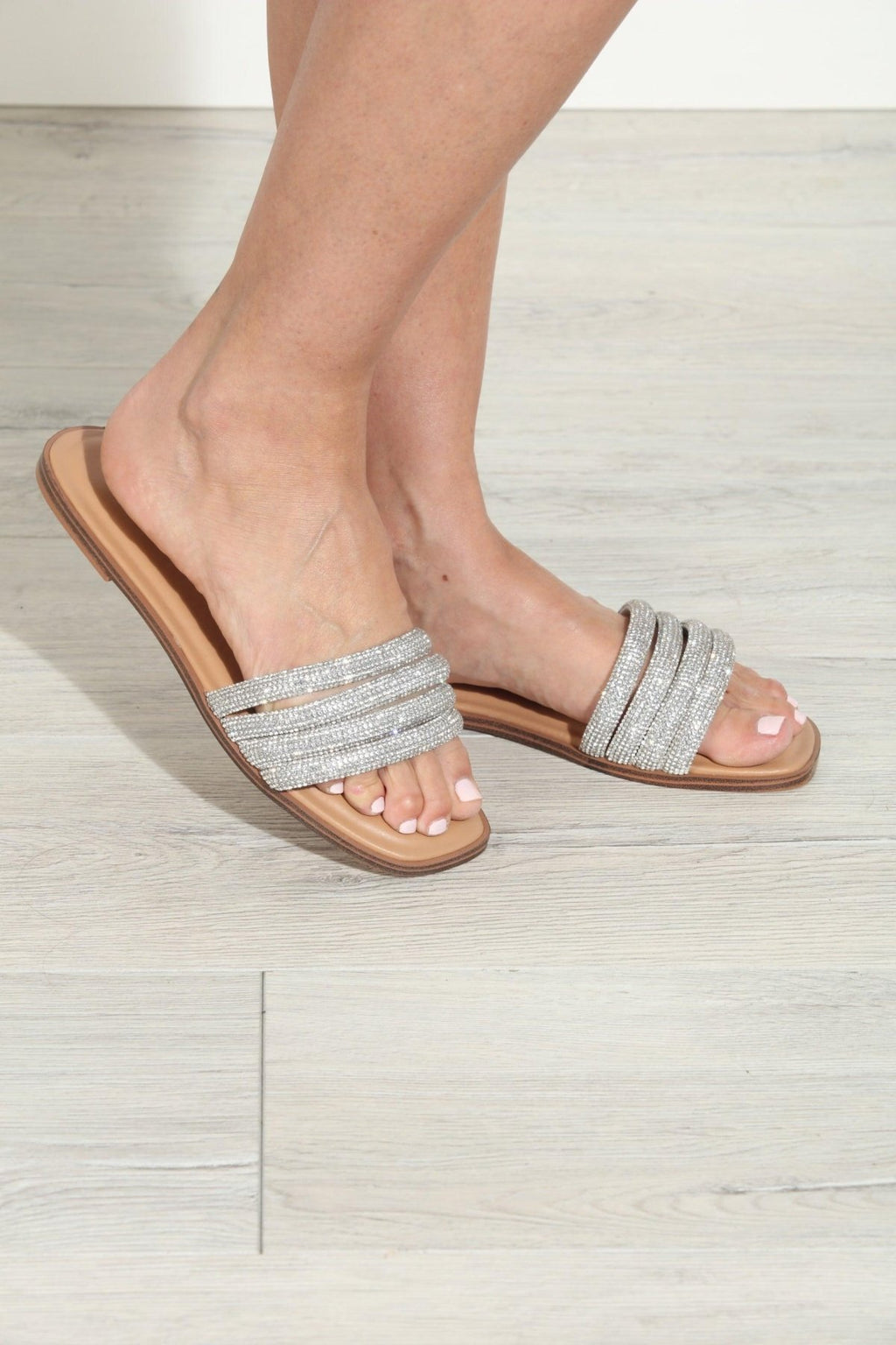 Silver Rhinestone Flat Sandals