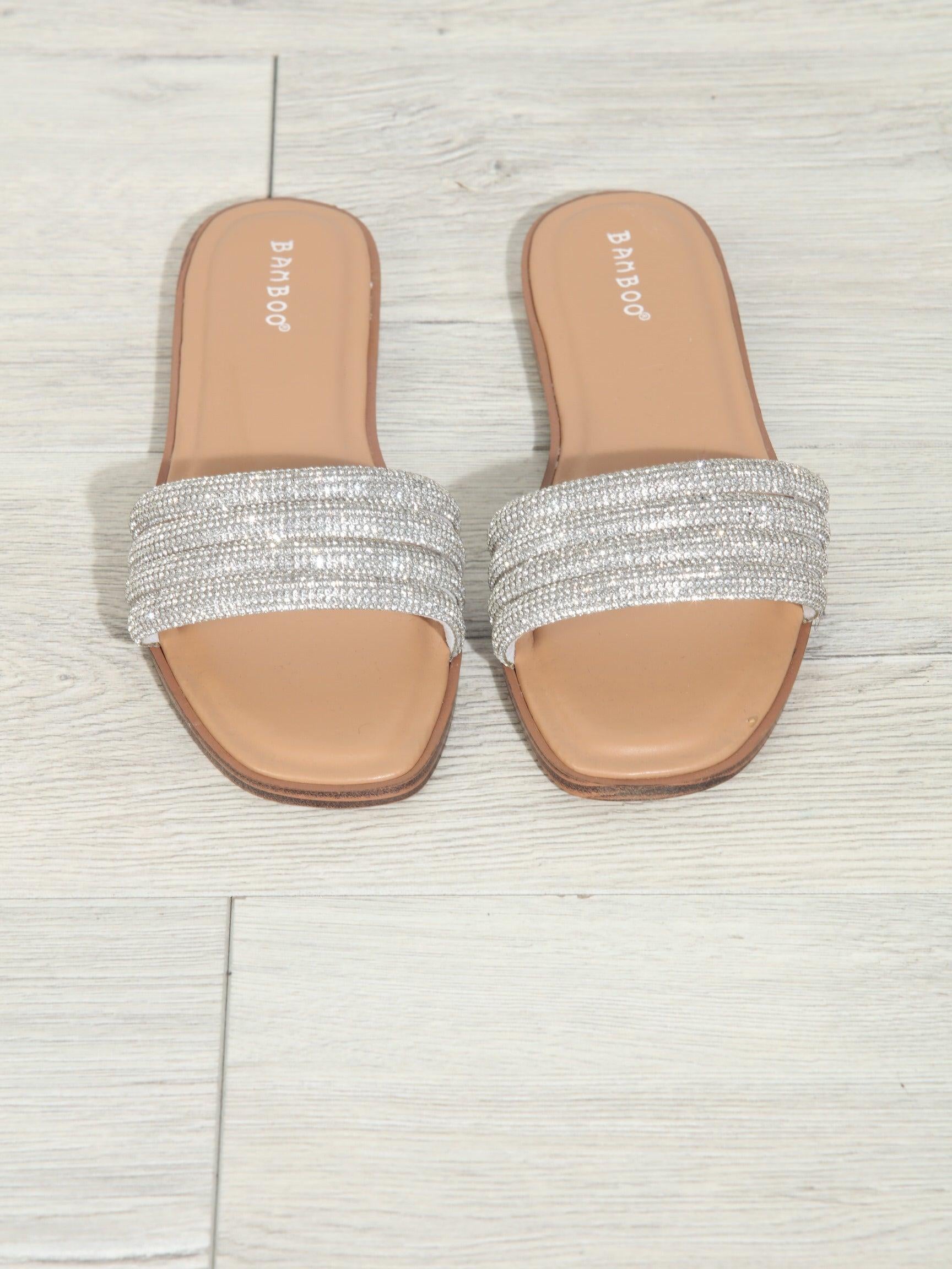 Silver Rhinestone Flat Sandals