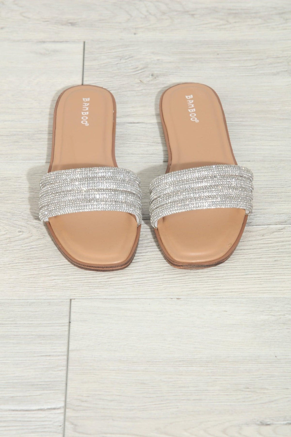 Silver Rhinestone Flat Sandals