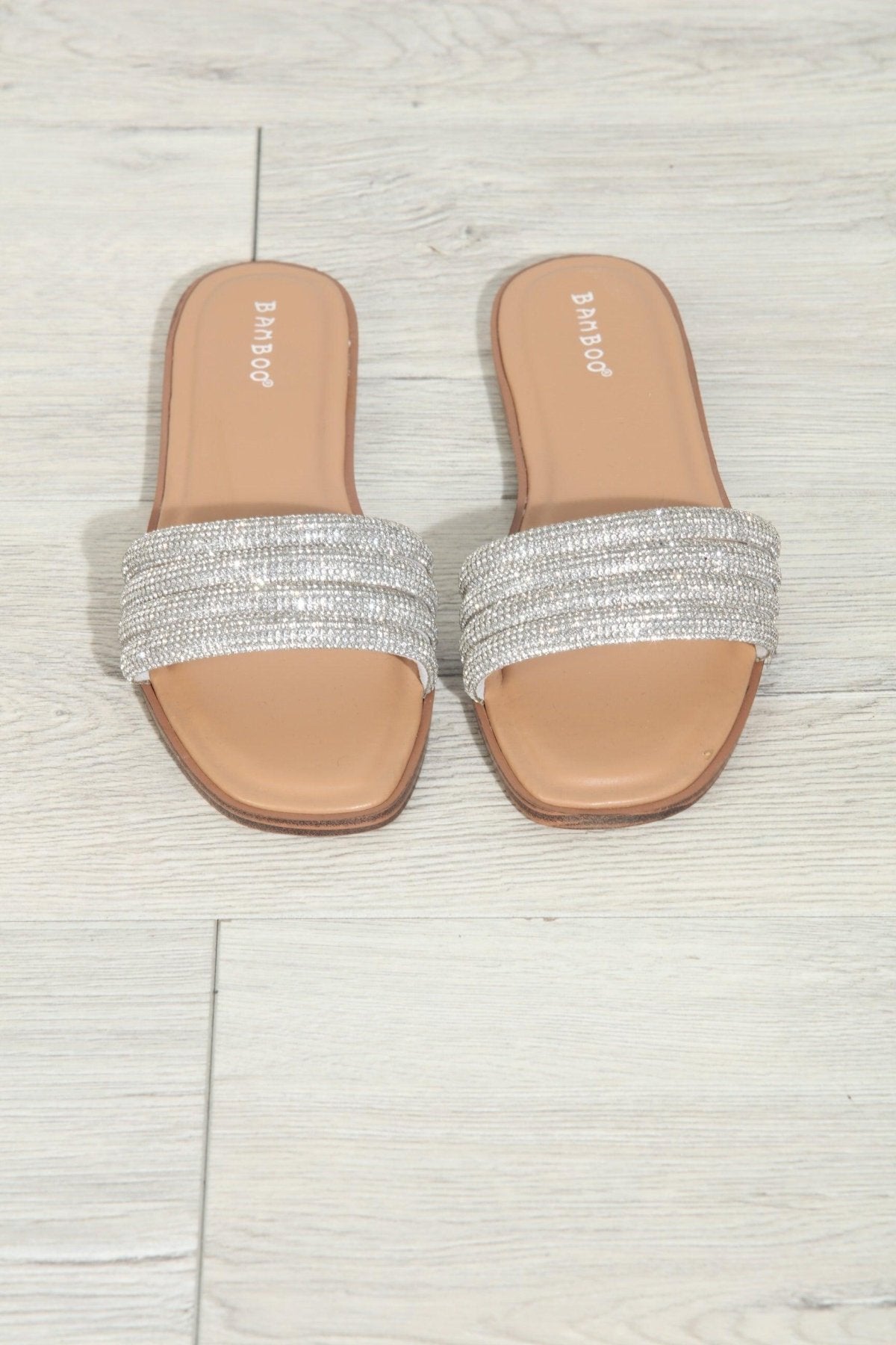 Silver Rhinestone Flat Sandals