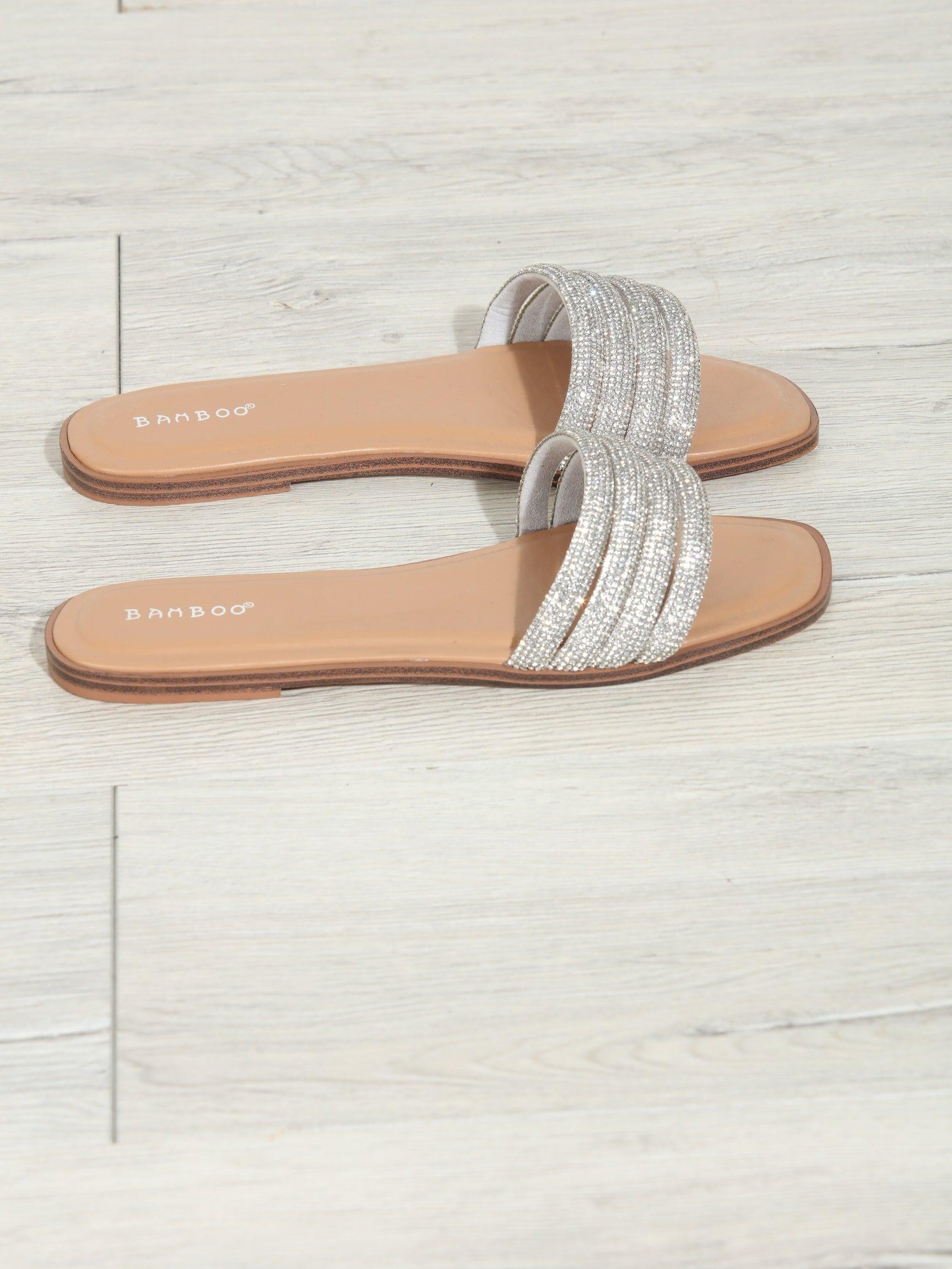 Silver Rhinestone Flat Sandals