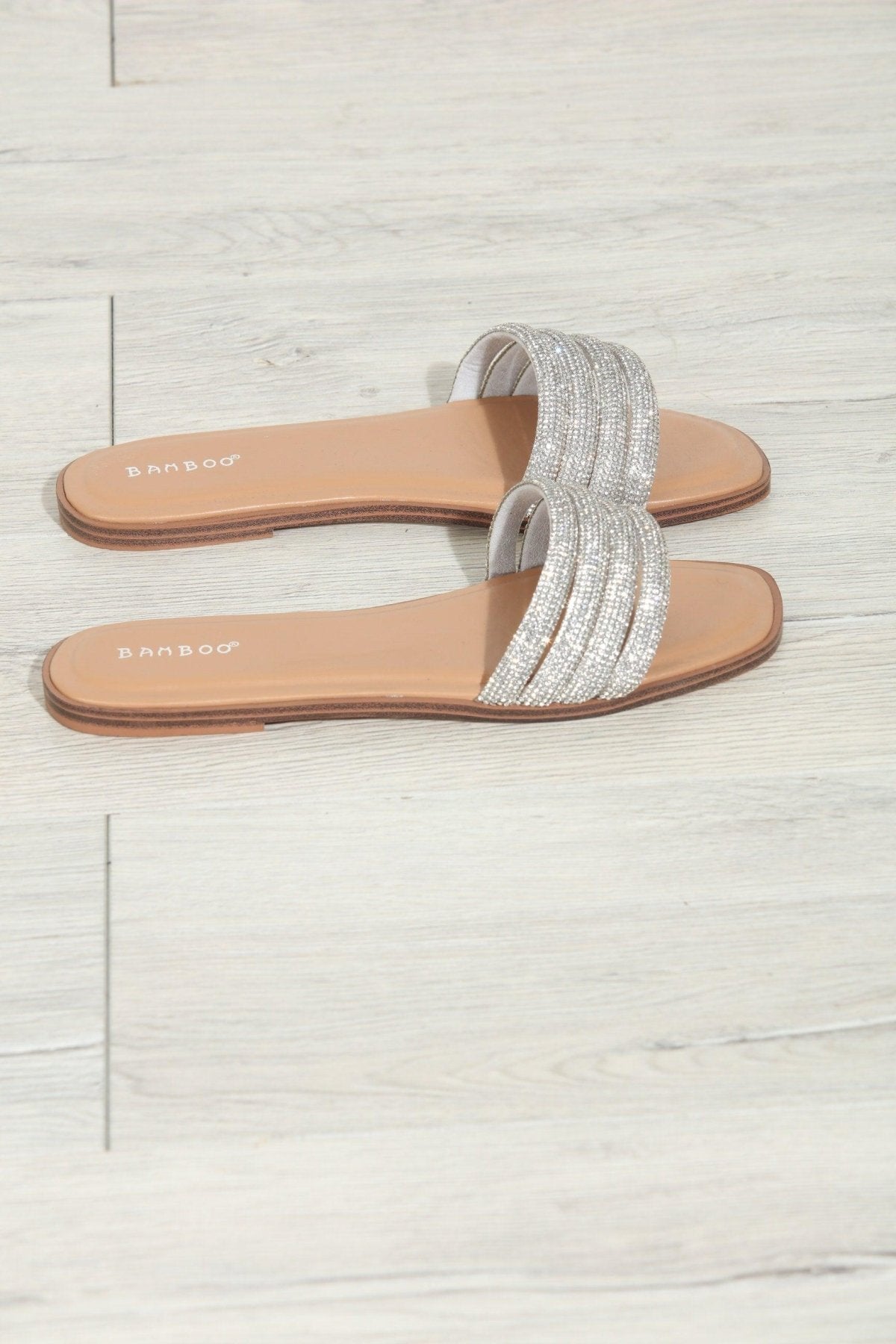 Silver Rhinestone Flat Sandals
