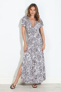 Umbria Stretch Deep V Flutter Sleeve Maxi Dress - BEST SELLER