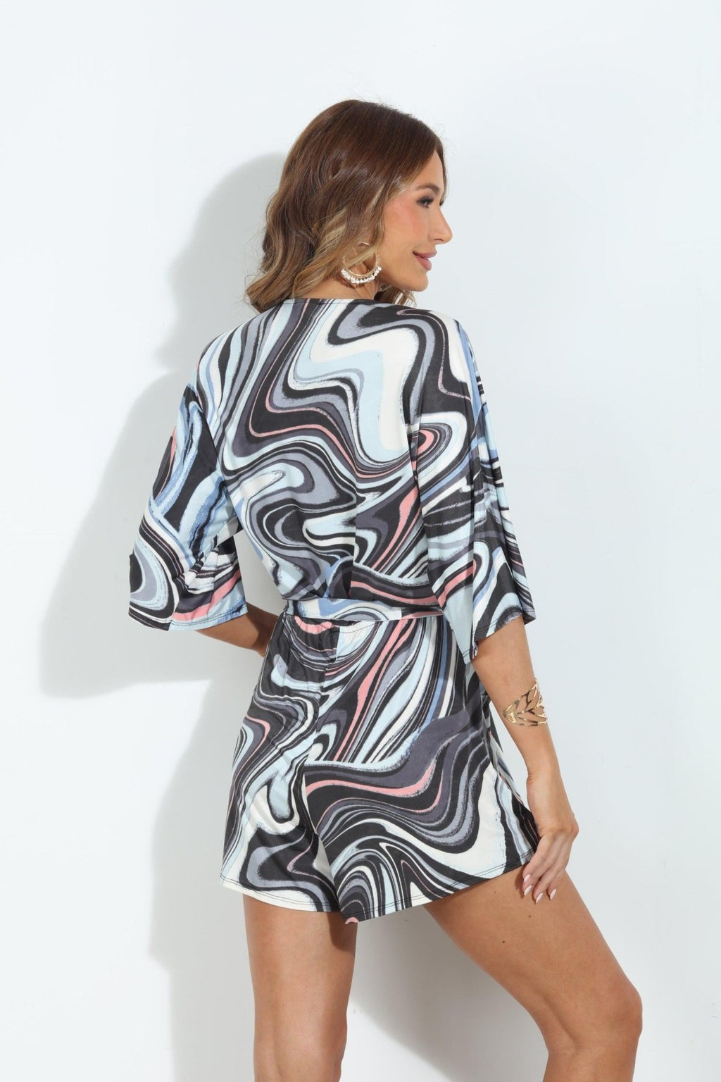 Star Kimono Sleeve Stretch Romper-FINAL SALE