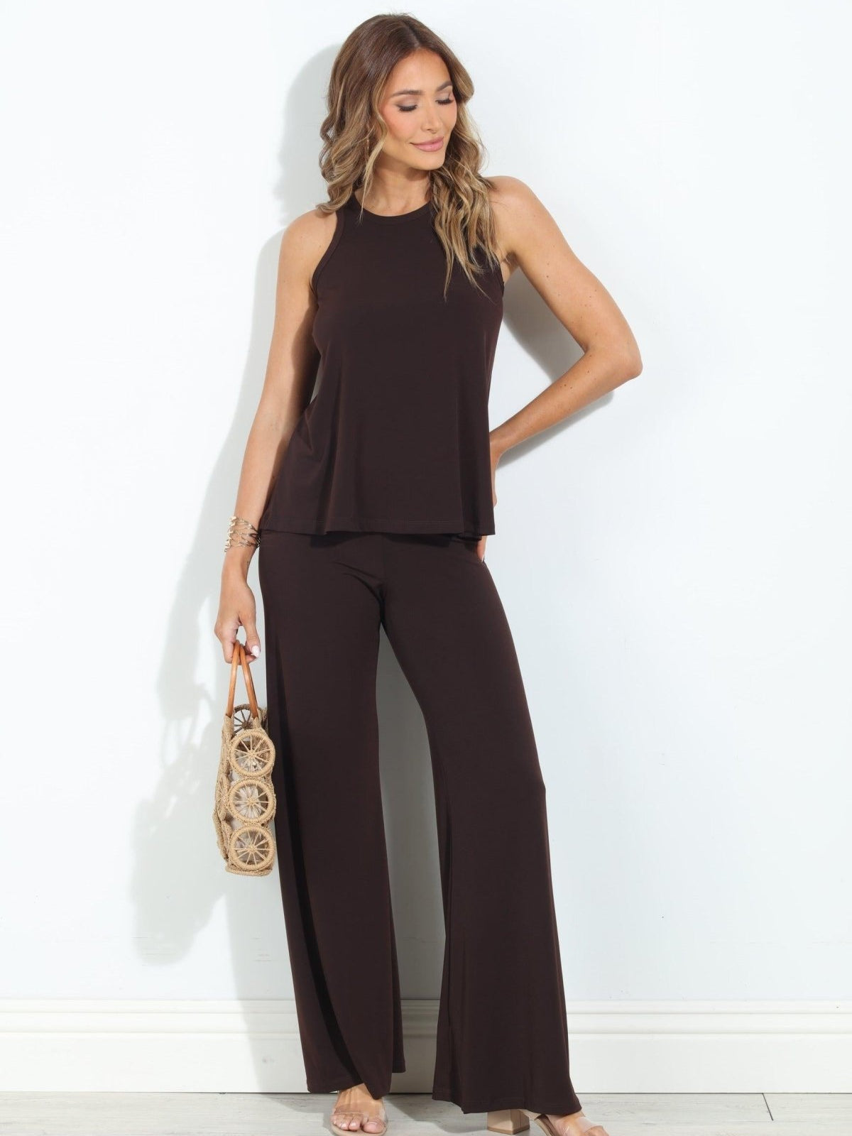 Chocolate Stretch Wide Leg Pants-BEST SELLER