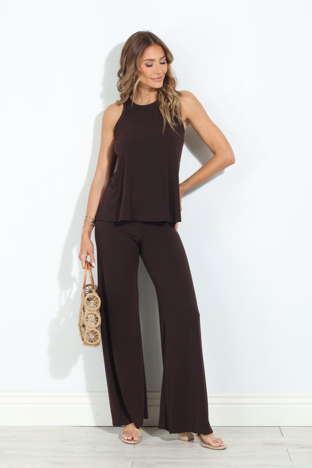 Chocolate Stretch Wide Leg Pants-BEST SELLER