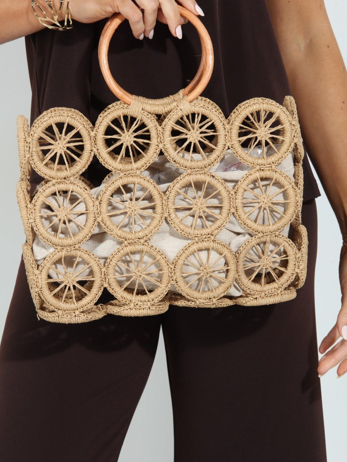 Shiloh Woven Cutout Handbag
