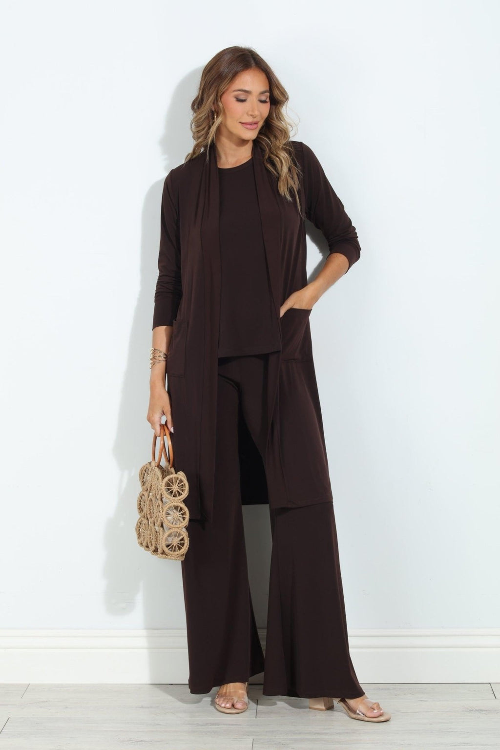 Chocolate Stretch Wide Leg Pants-BEST SELLER