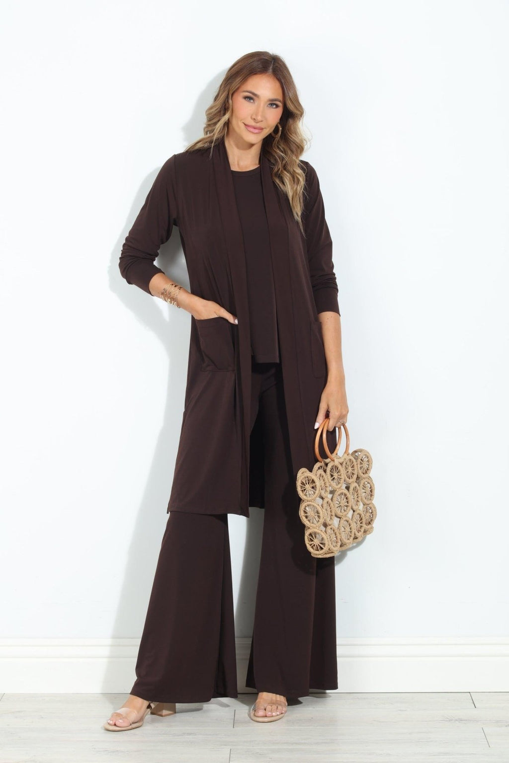 Chocolate Stretch Wide Leg Pants-BEST SELLER