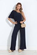 Navy One Shoulder Drop Waist Jumpsuit