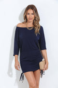 Navy Shirred Skirt Tunic Dress-BEST SELLER