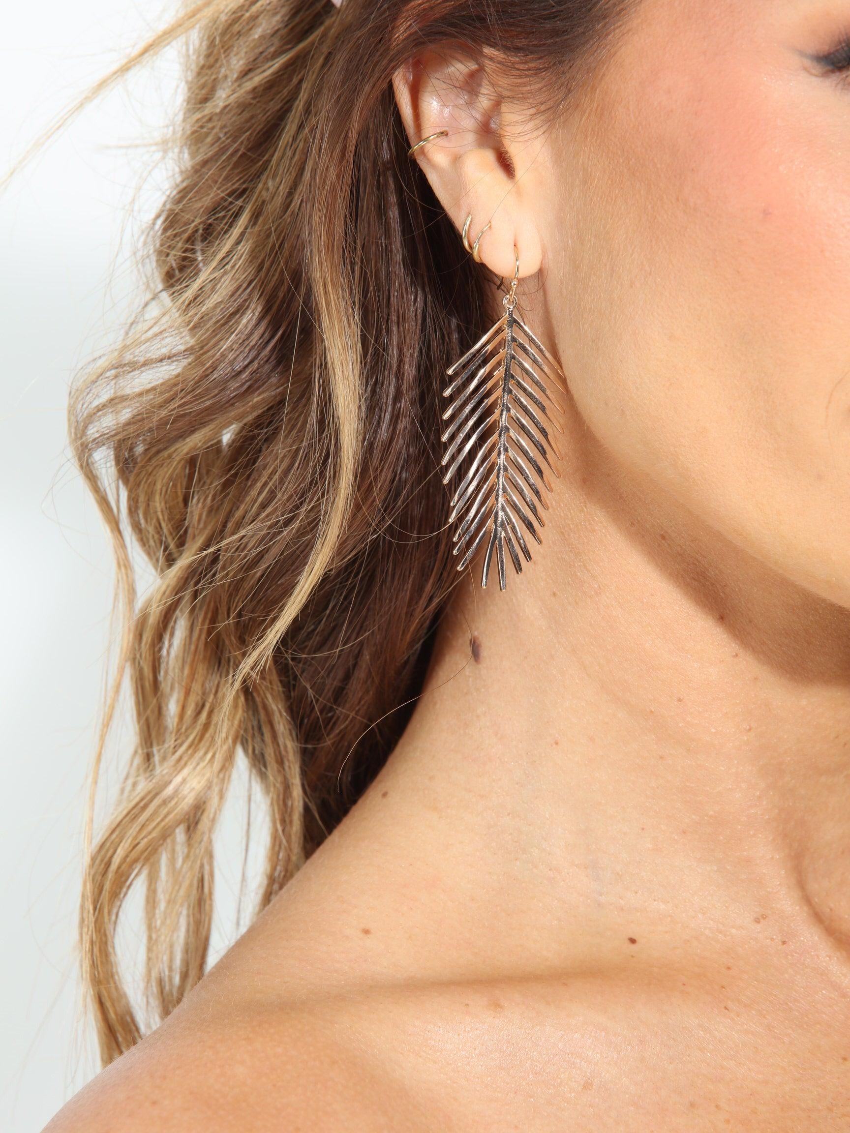 Gold Palm Leaf Earrings