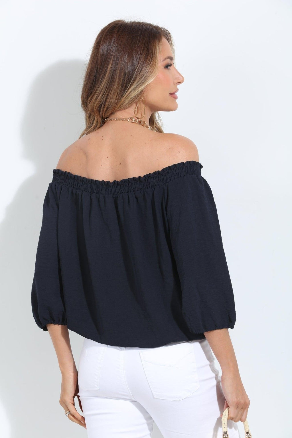 Navy Airflow Smocked OTS Top-BEST SELLER