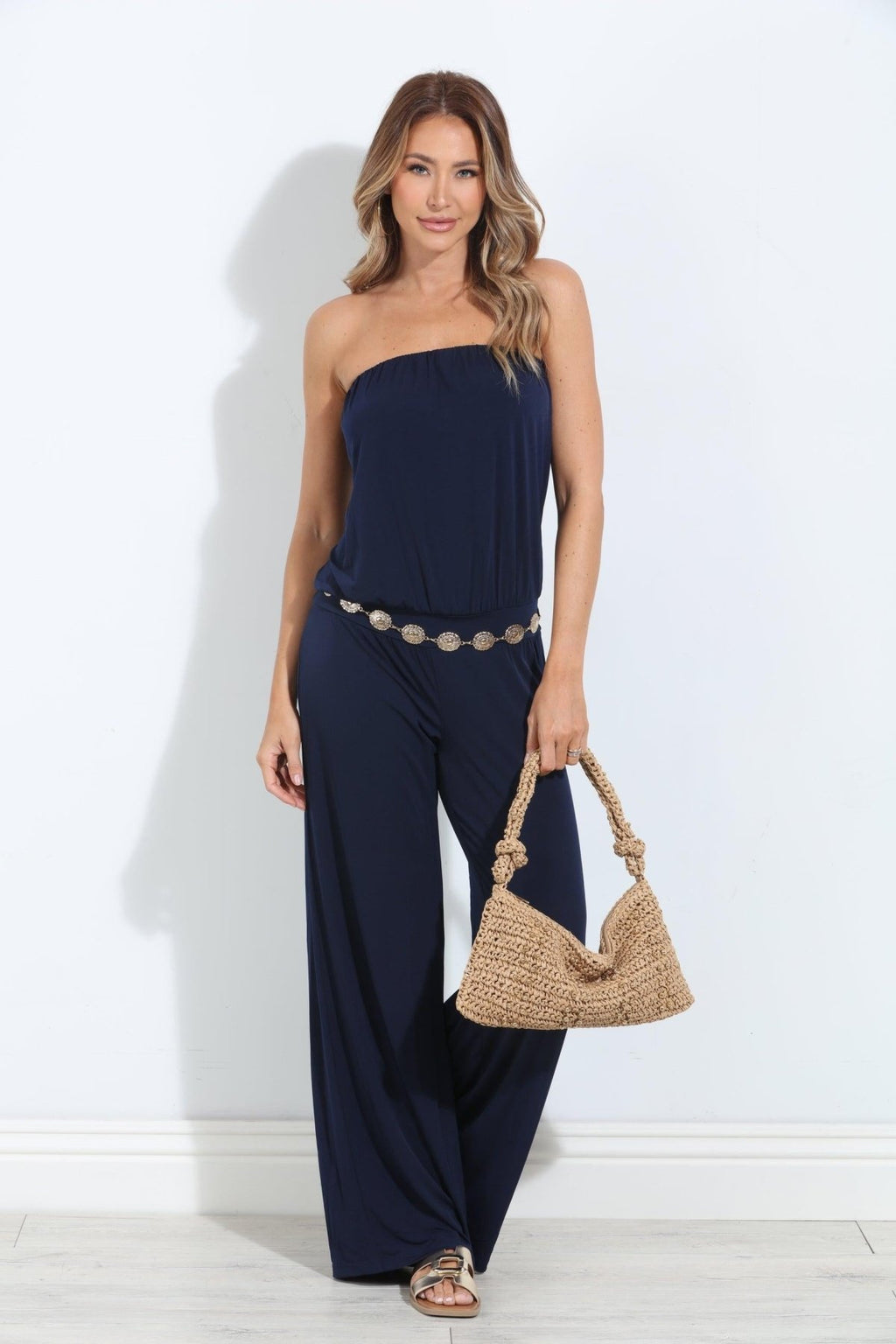 Navy Strapless Drop Waist Jumpsuit-BEST SELLER
