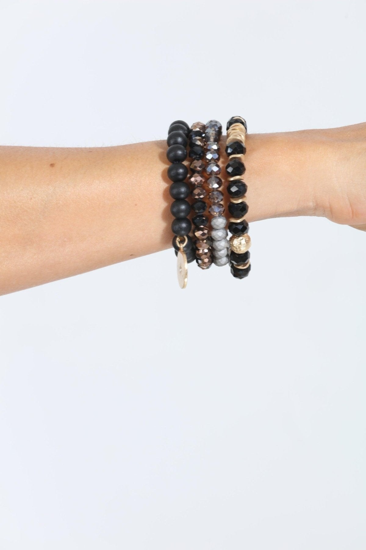 Black and Grey Beaded 4-Layer Bracelet Stack