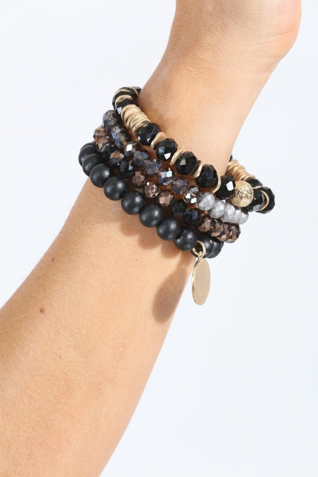 Black and Grey Beaded 4-Layer Bracelet Stack