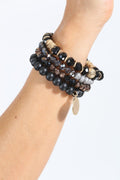 Black and Grey Beaded 4-Layer Bracelet Stack