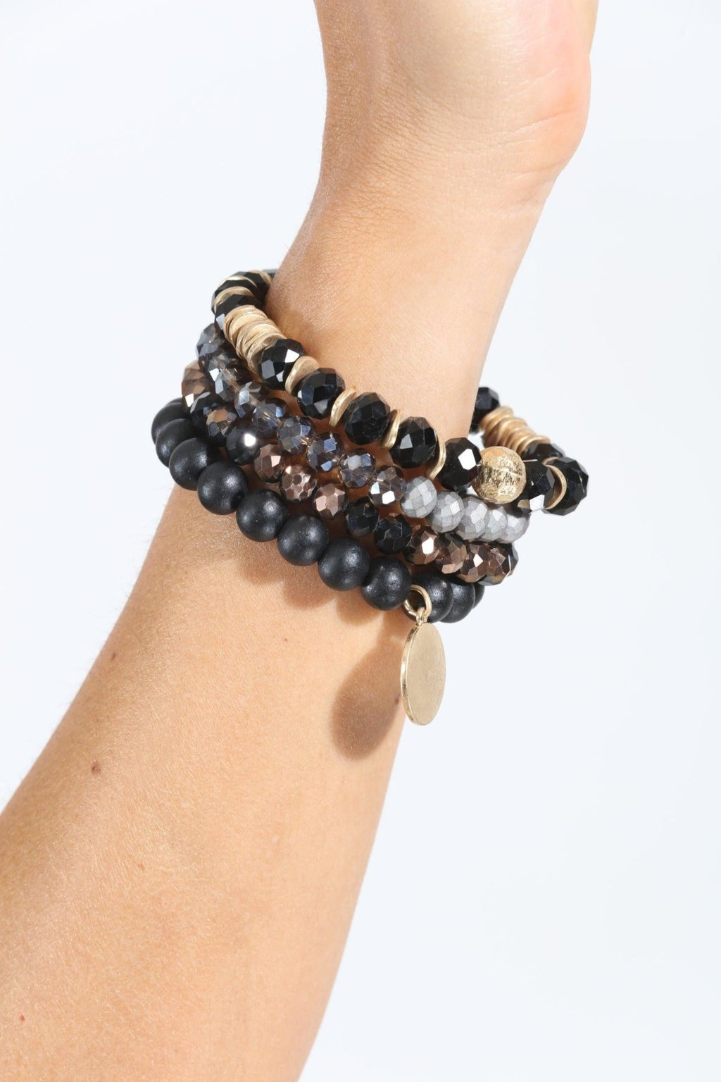 Black and Grey Beaded 4-Layer Bracelet Stack