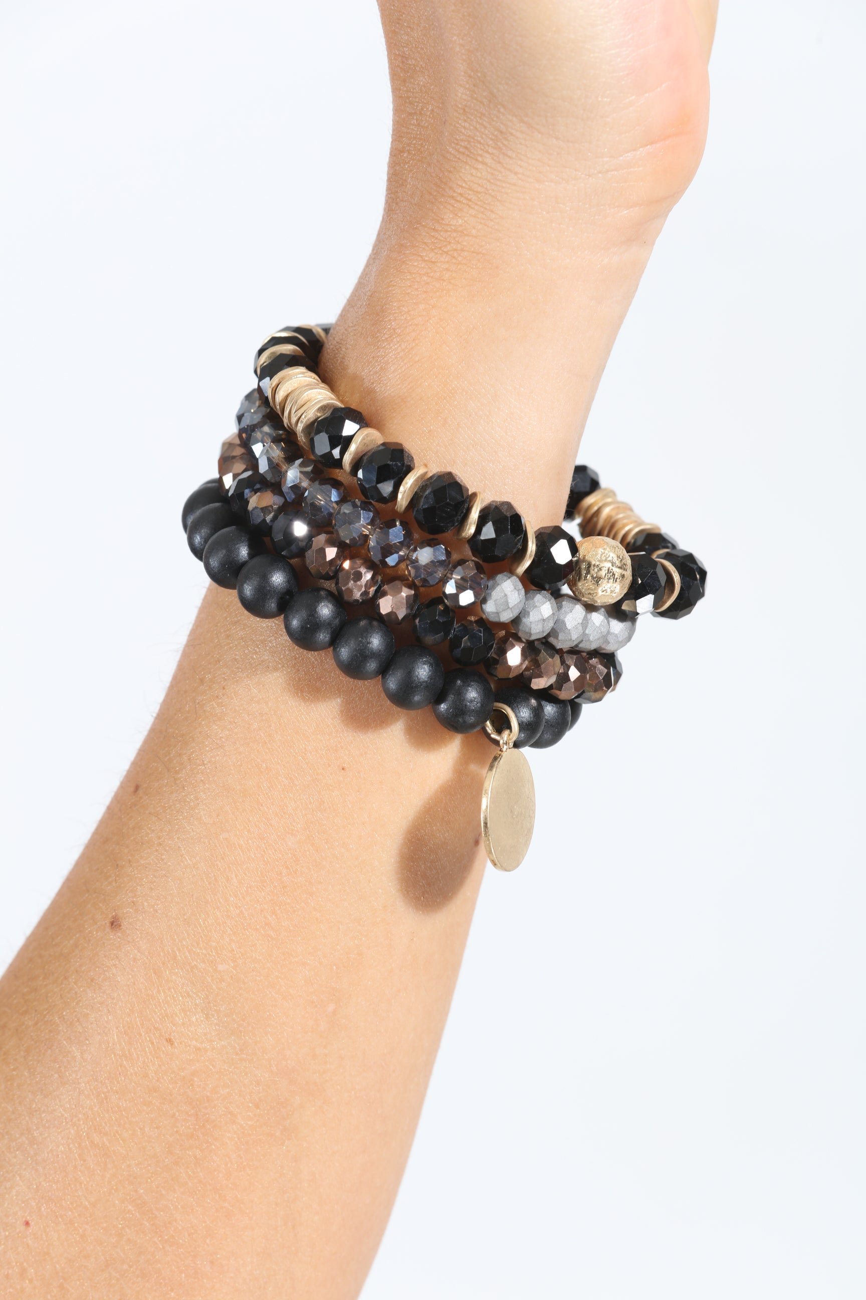 Black and Grey Beaded 4-Layer Bracelet Stack