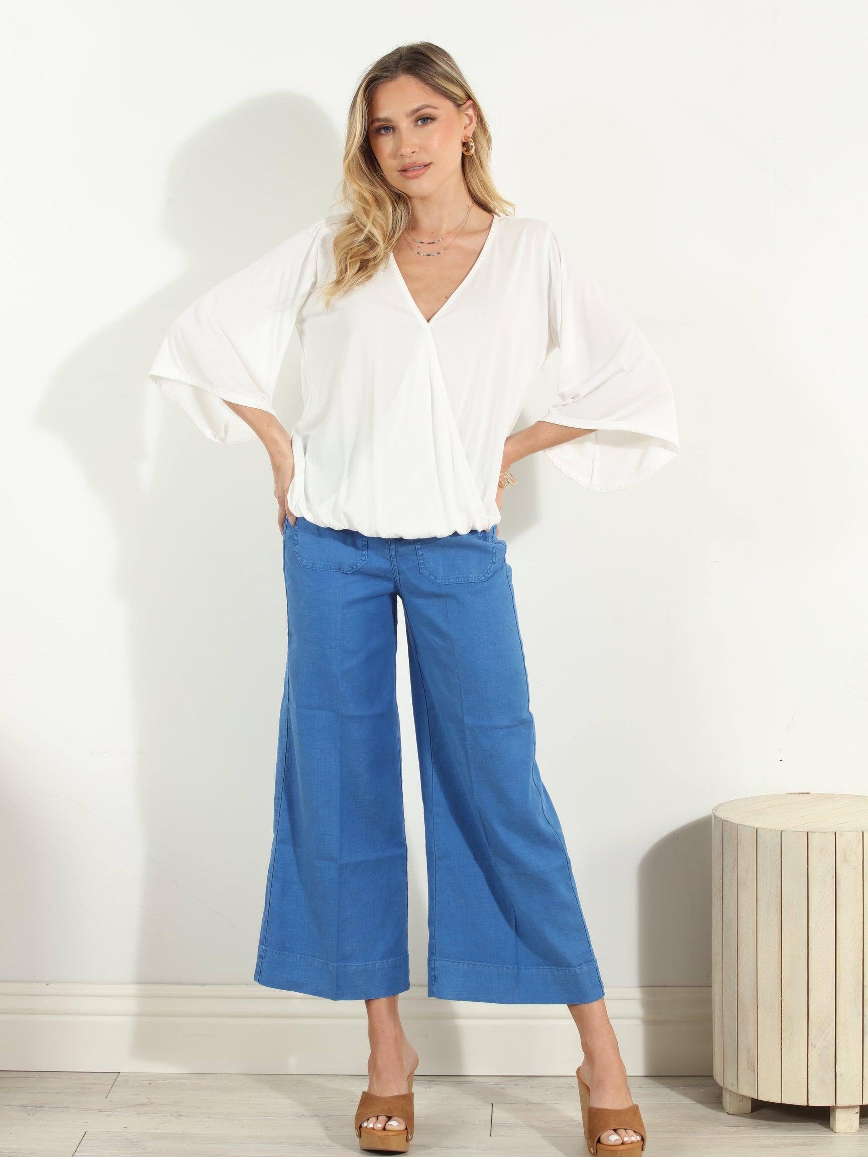 Ivory Cupro Surplice Top-FINAL SALE
