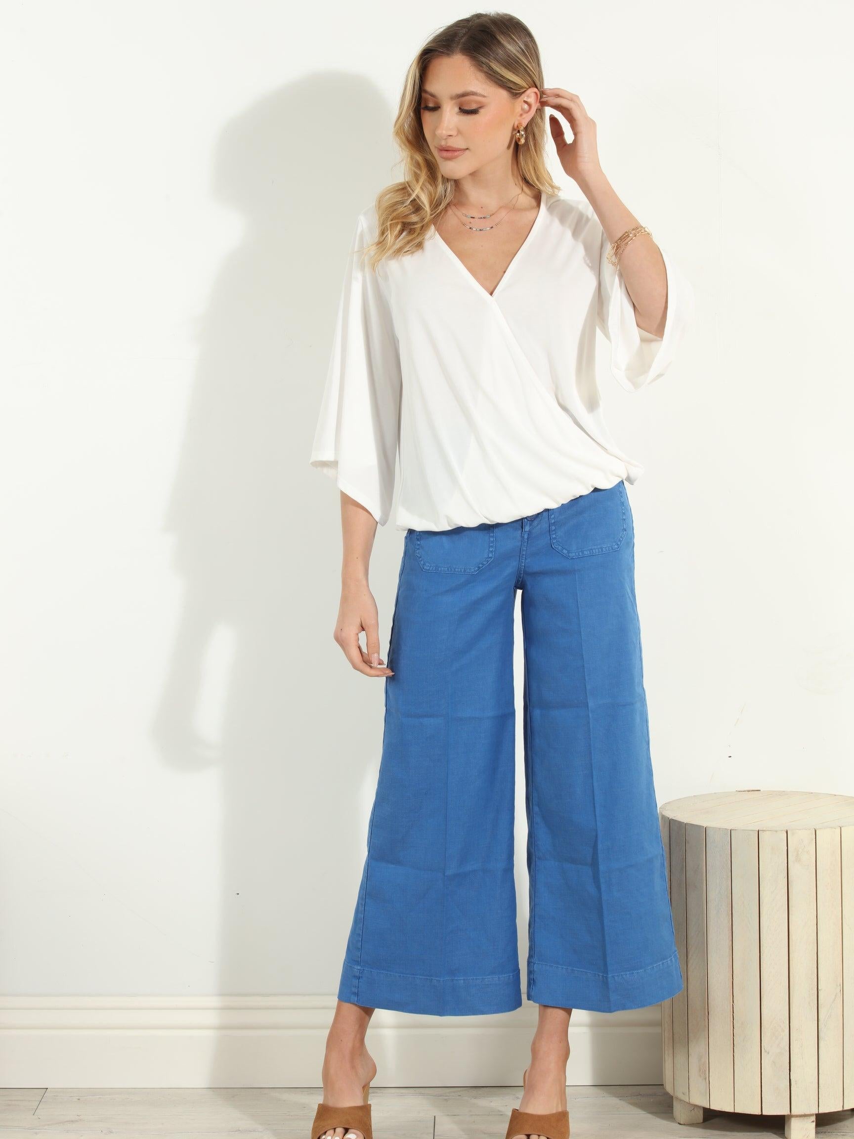 Ivory Cupro Surplice Top-FINAL SALE