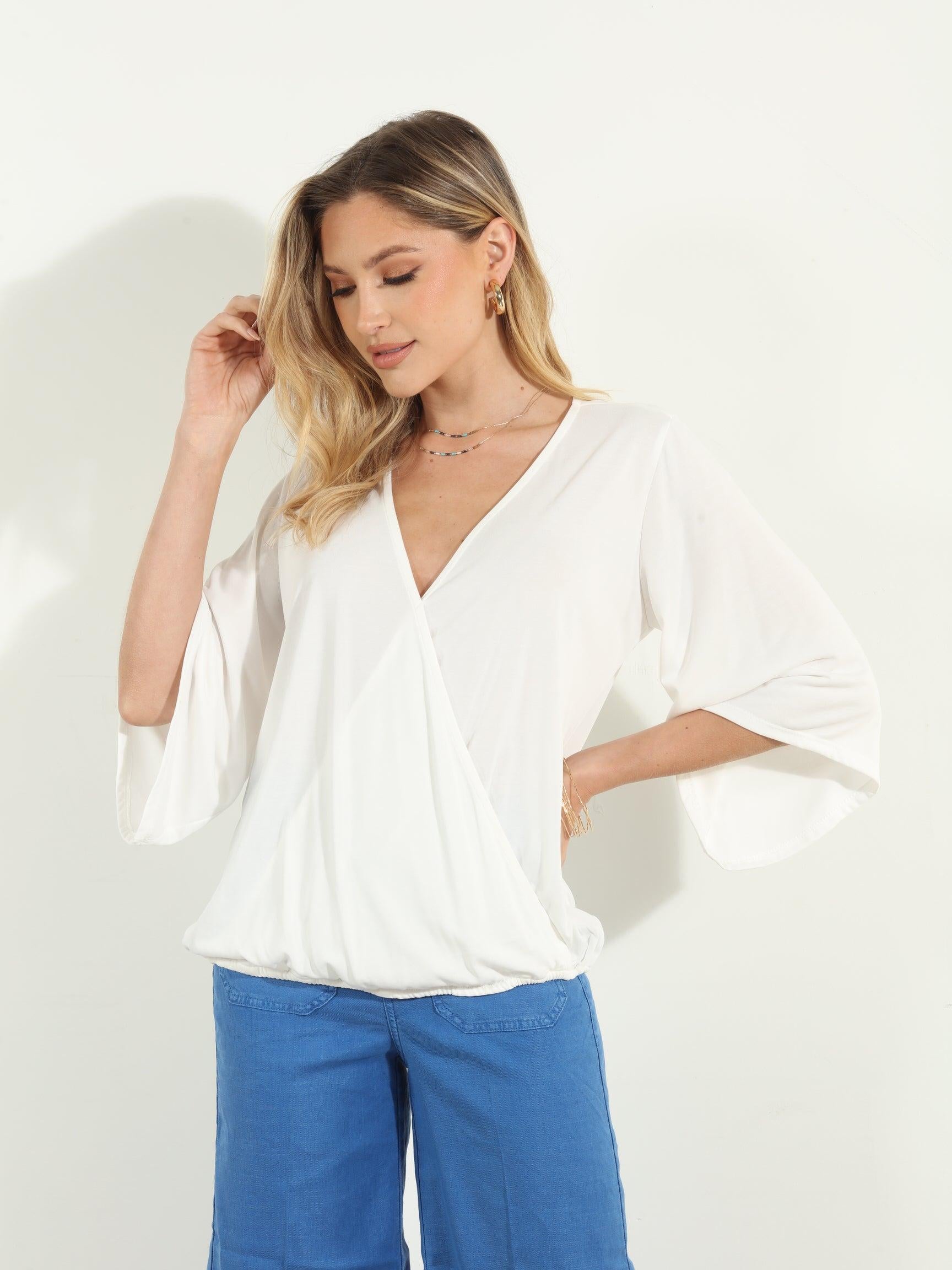 Ivory Cupro Surplice Top-FINAL SALE