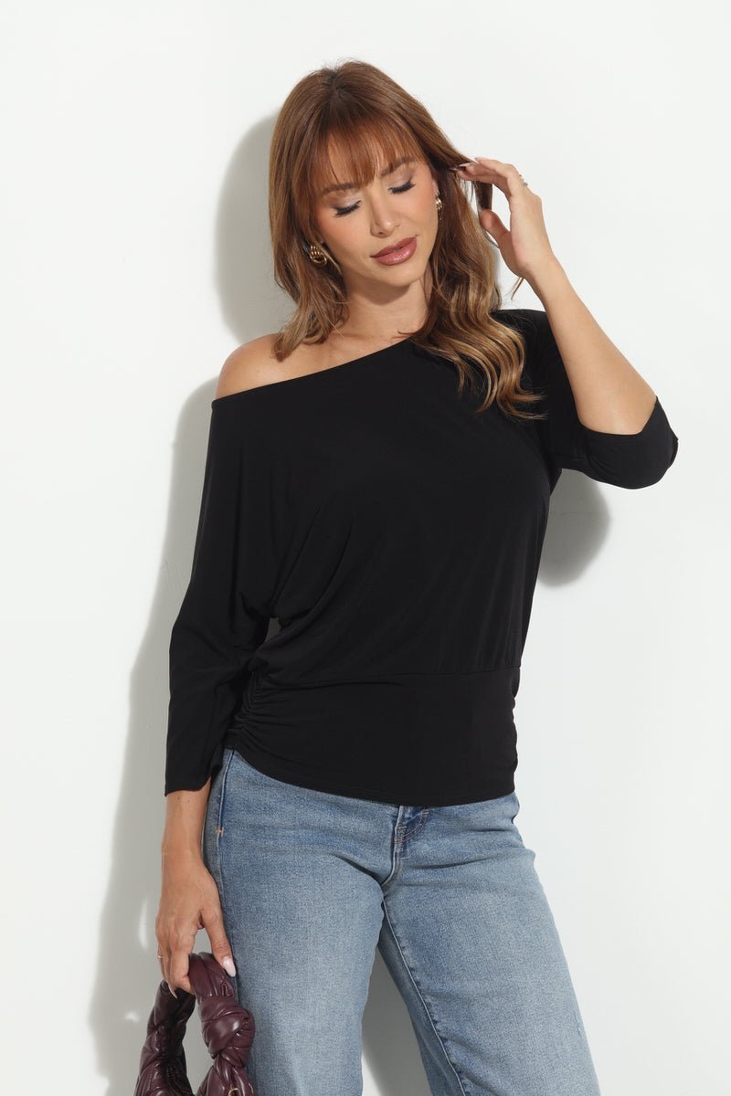 Black Shirred Waist Top-BEST SELLER