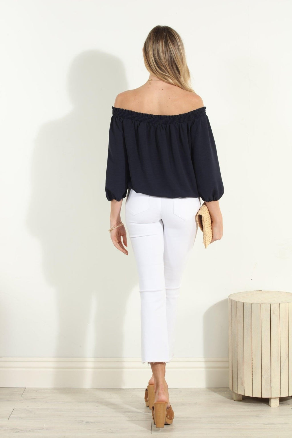 Navy Airflow Smocked OTS Top-BEST SELLER