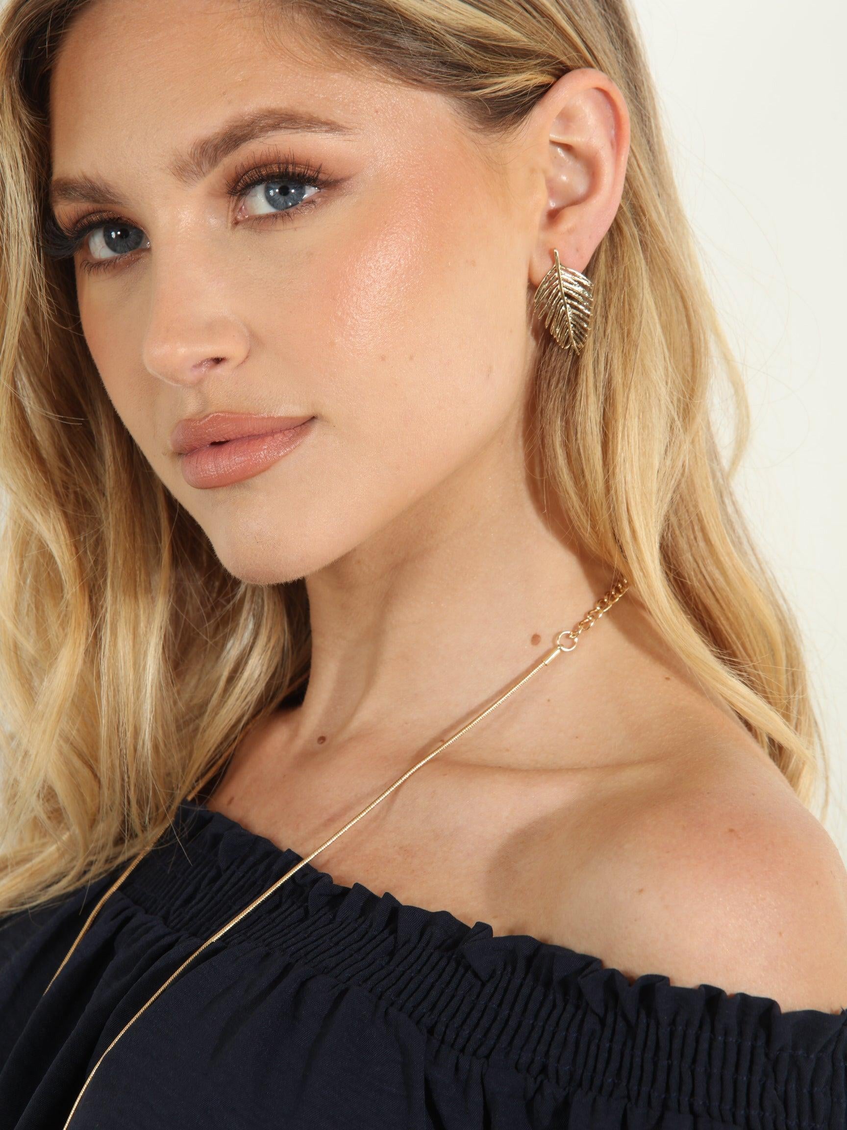 Mini Gold Palm Leaf Earrings