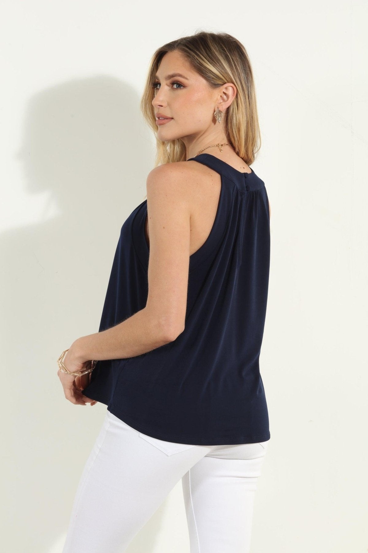 Navy Hi-Neck Stretch Tank-BEST SELLER