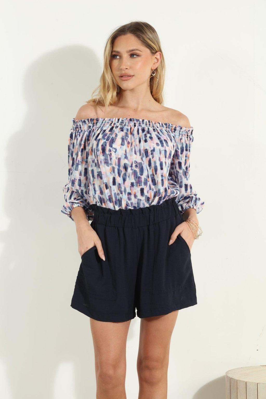 Navy Paper Bag Woven Shorts-FINAL SALE