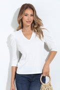 White Rib Tucker Puff Sleeve Tee
