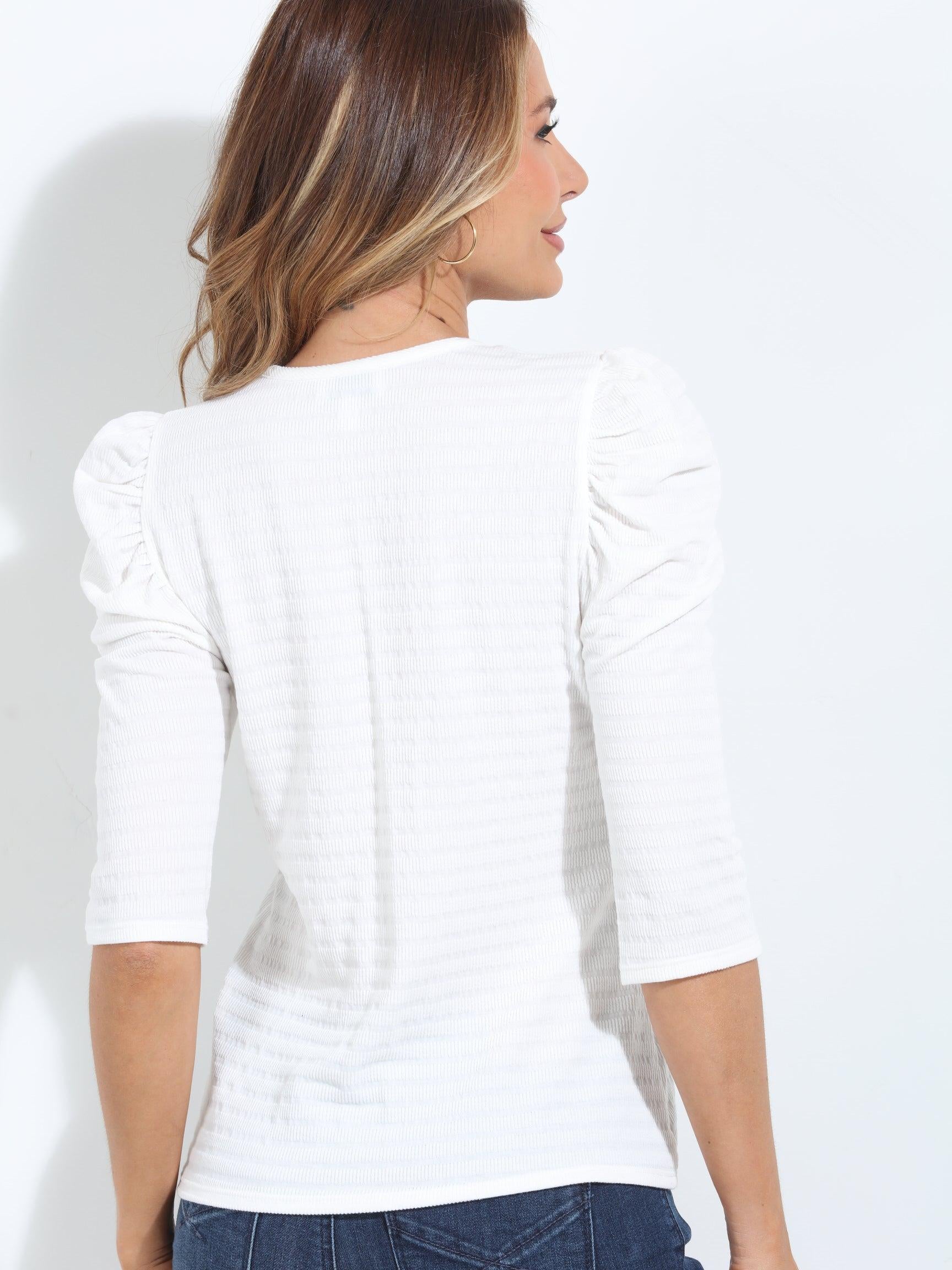 White Rib Tucker Puff Sleeve Tee