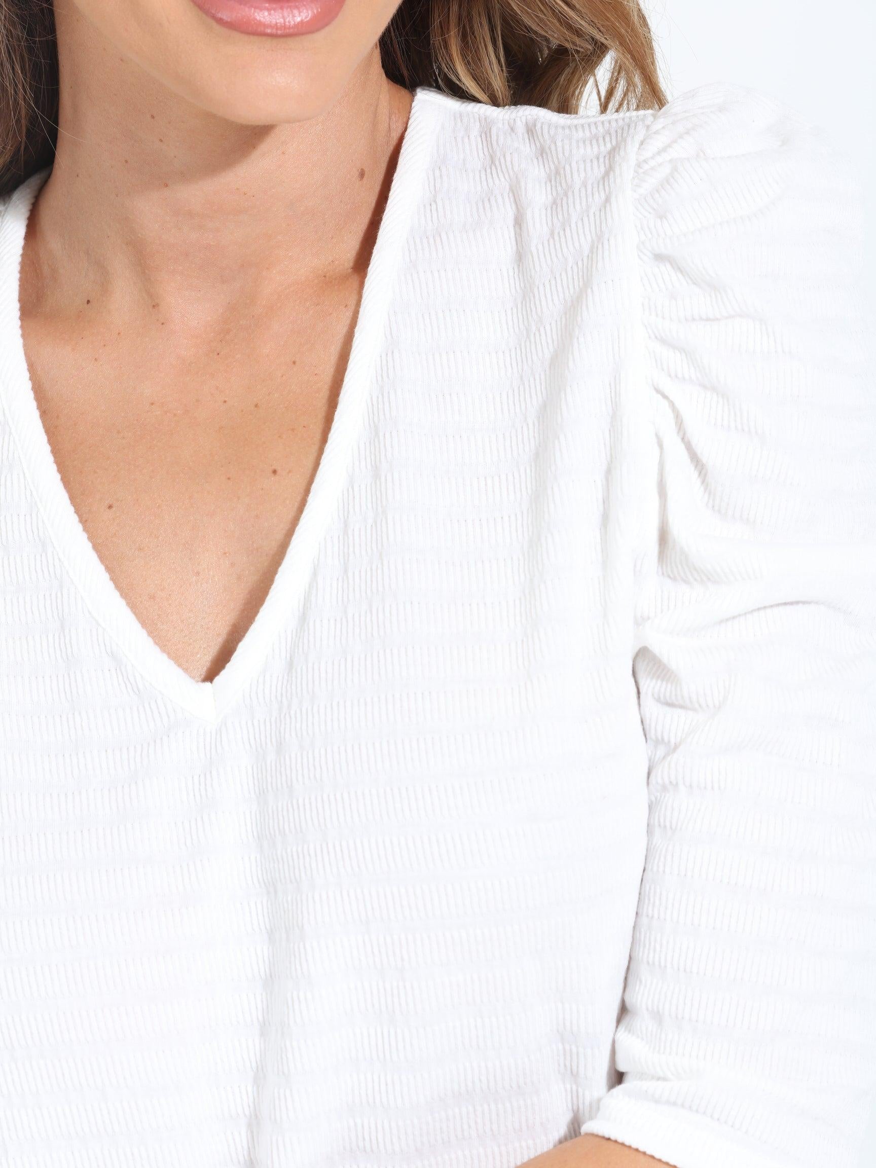 White Rib Tucker Puff Sleeve Tee