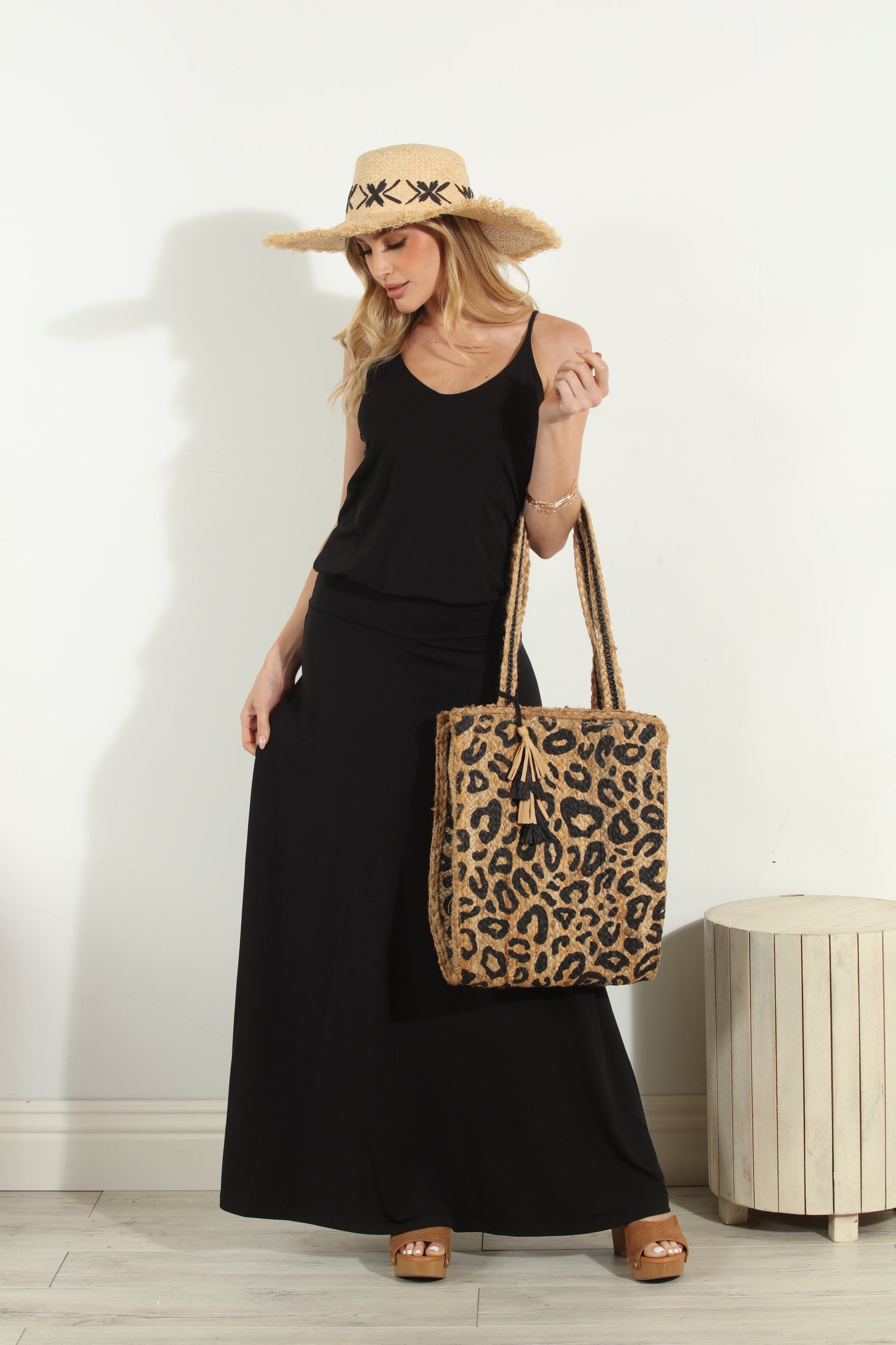 Black Stretch Drop Waist Maxi Dress-BEST SELLER