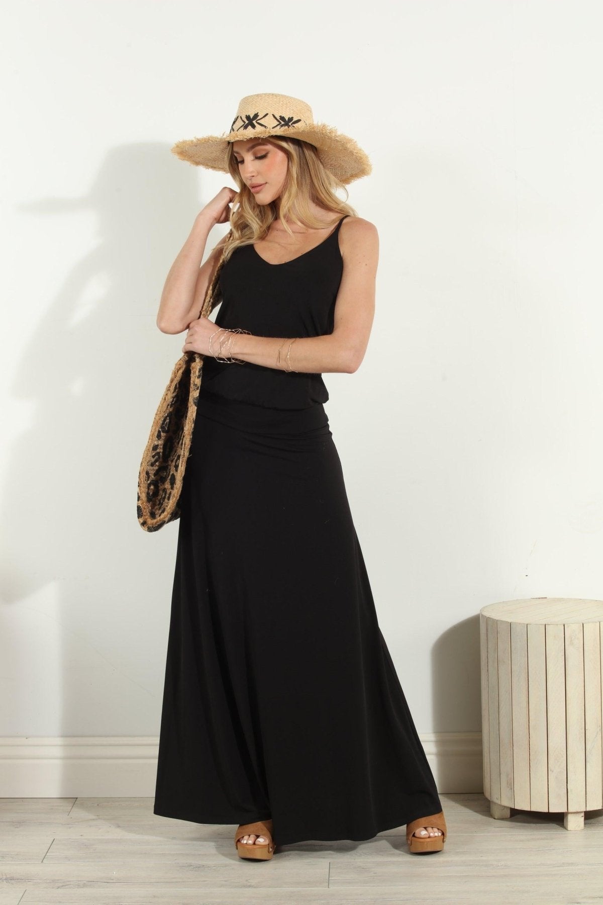 Black Stretch Drop Waist Maxi Dress-BEST SELLER