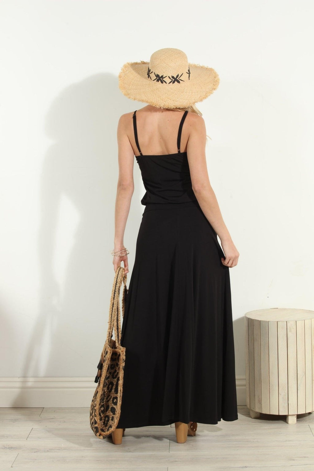 Black Stretch Drop Waist Maxi Dress-BEST SELLER