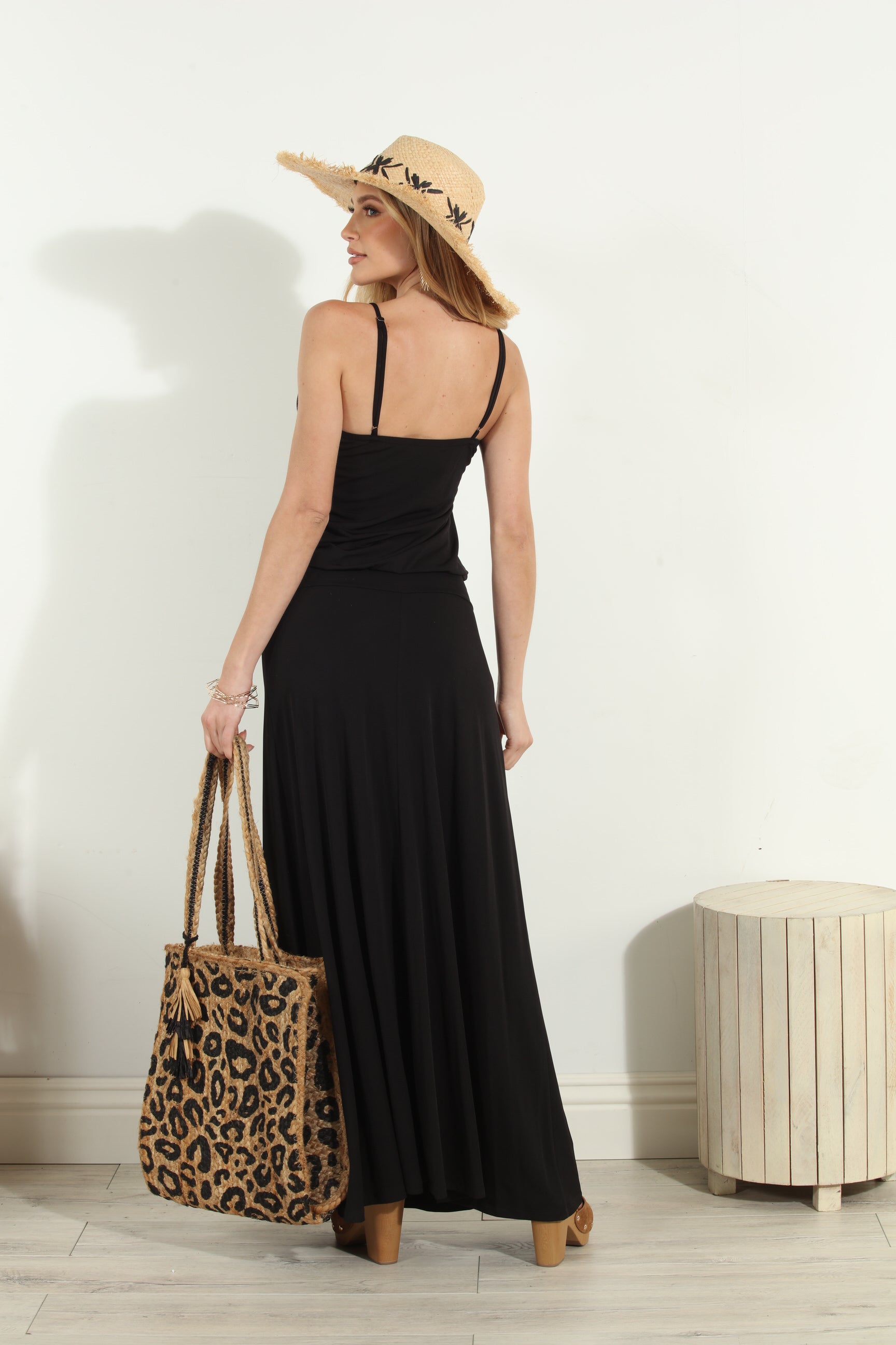 Black Stretch Drop Waist Maxi Dress-BEST SELLER