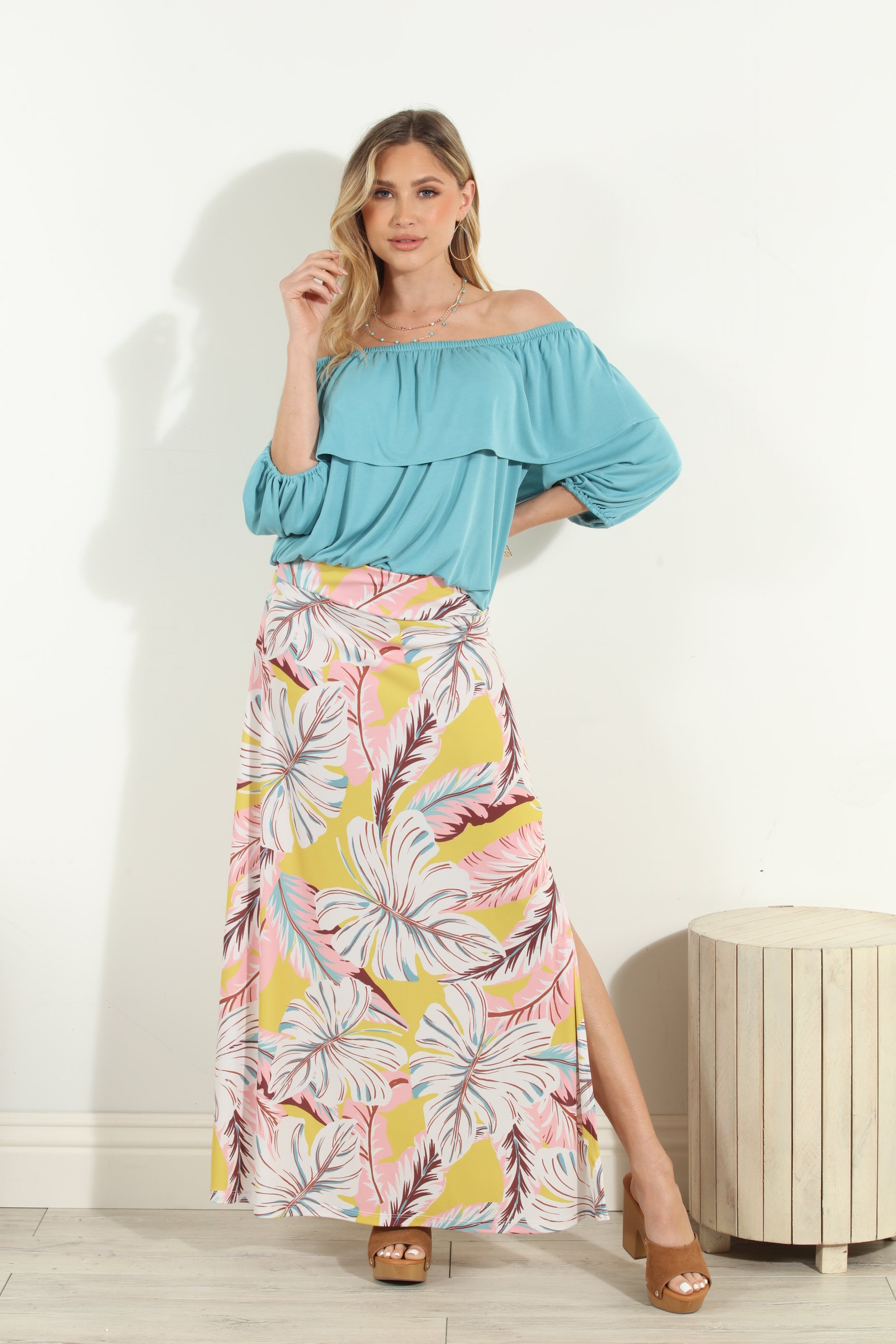 Aqua Cupro OTS Ruffle Top-FINAL SALE