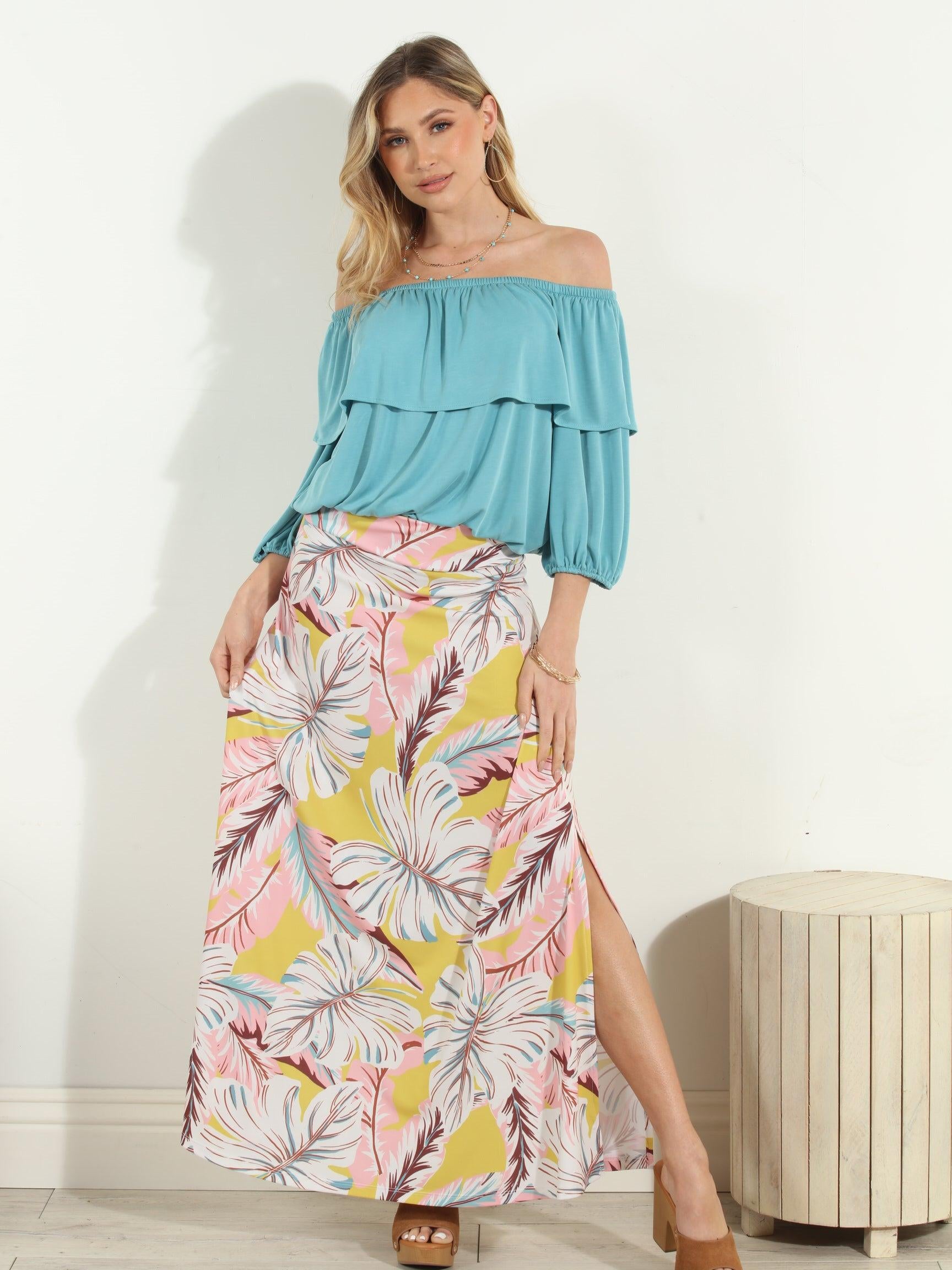 Aqua Cupro OTS Ruffle Top-FINAL SALE