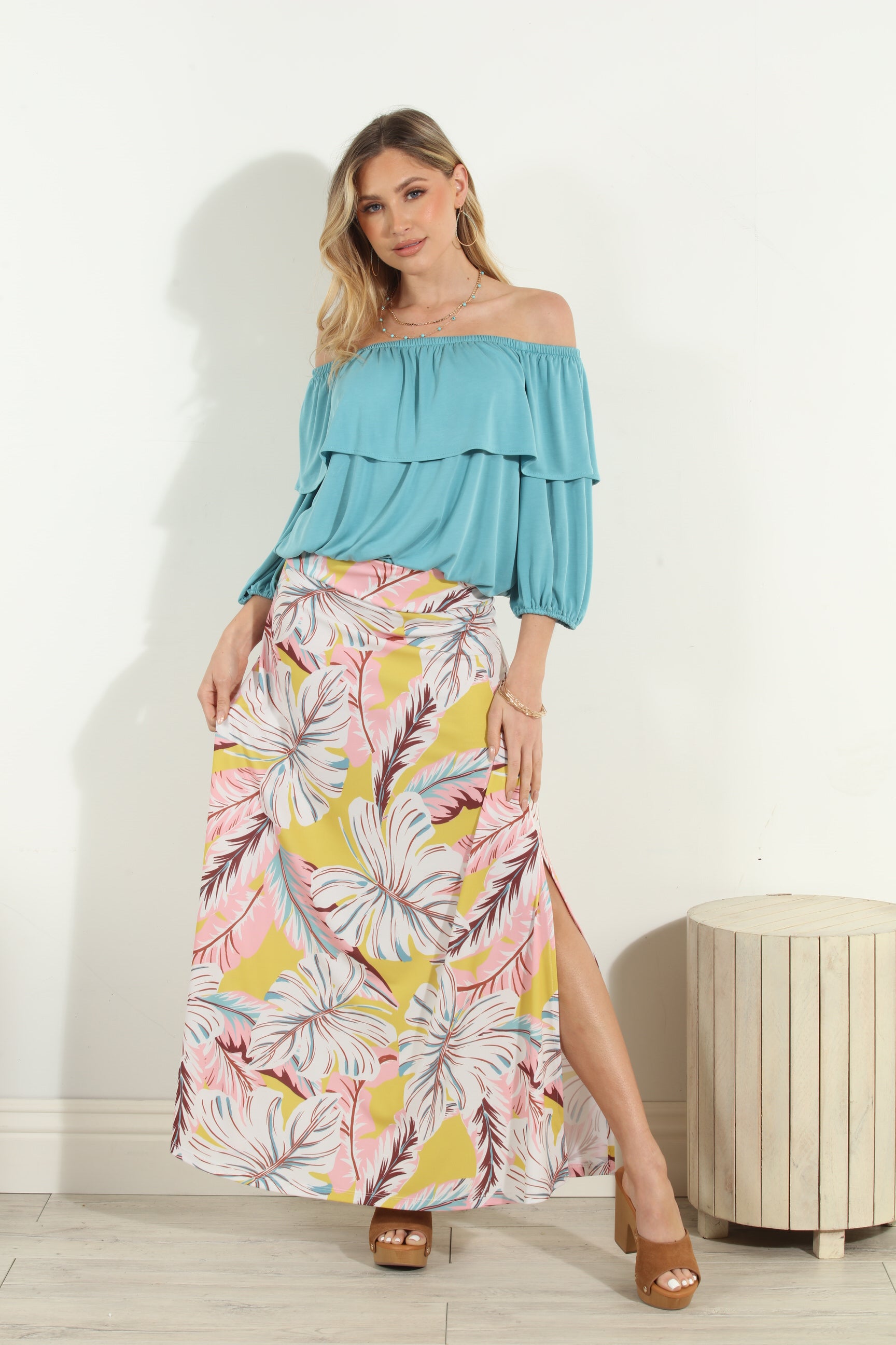 Aqua Cupro OTS Ruffle Top-FINAL SALE