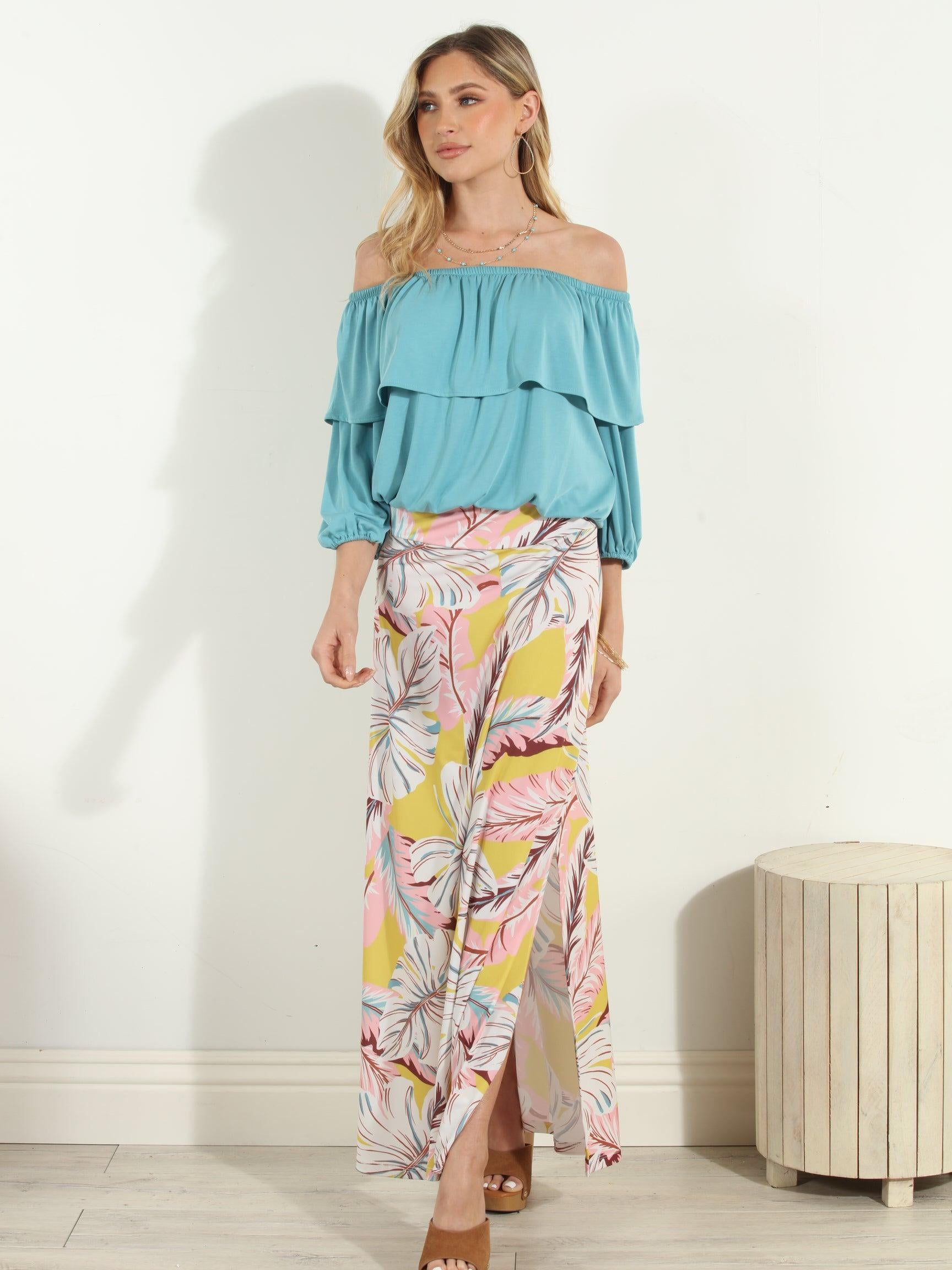 Aqua Cupro OTS Ruffle Top-FINAL SALE
