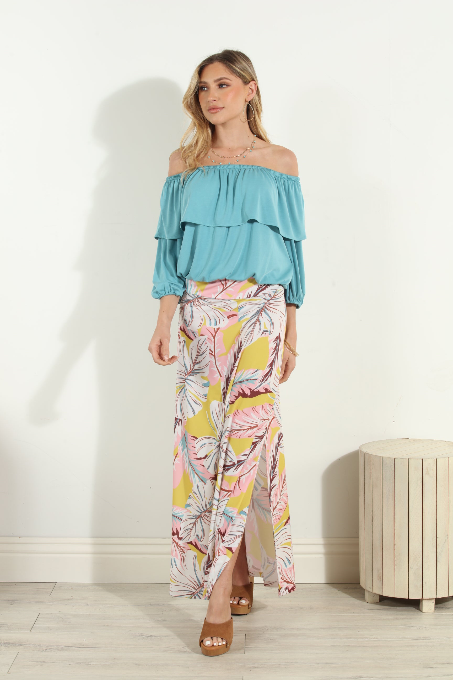 Aqua Cupro OTS Ruffle Top-FINAL SALE