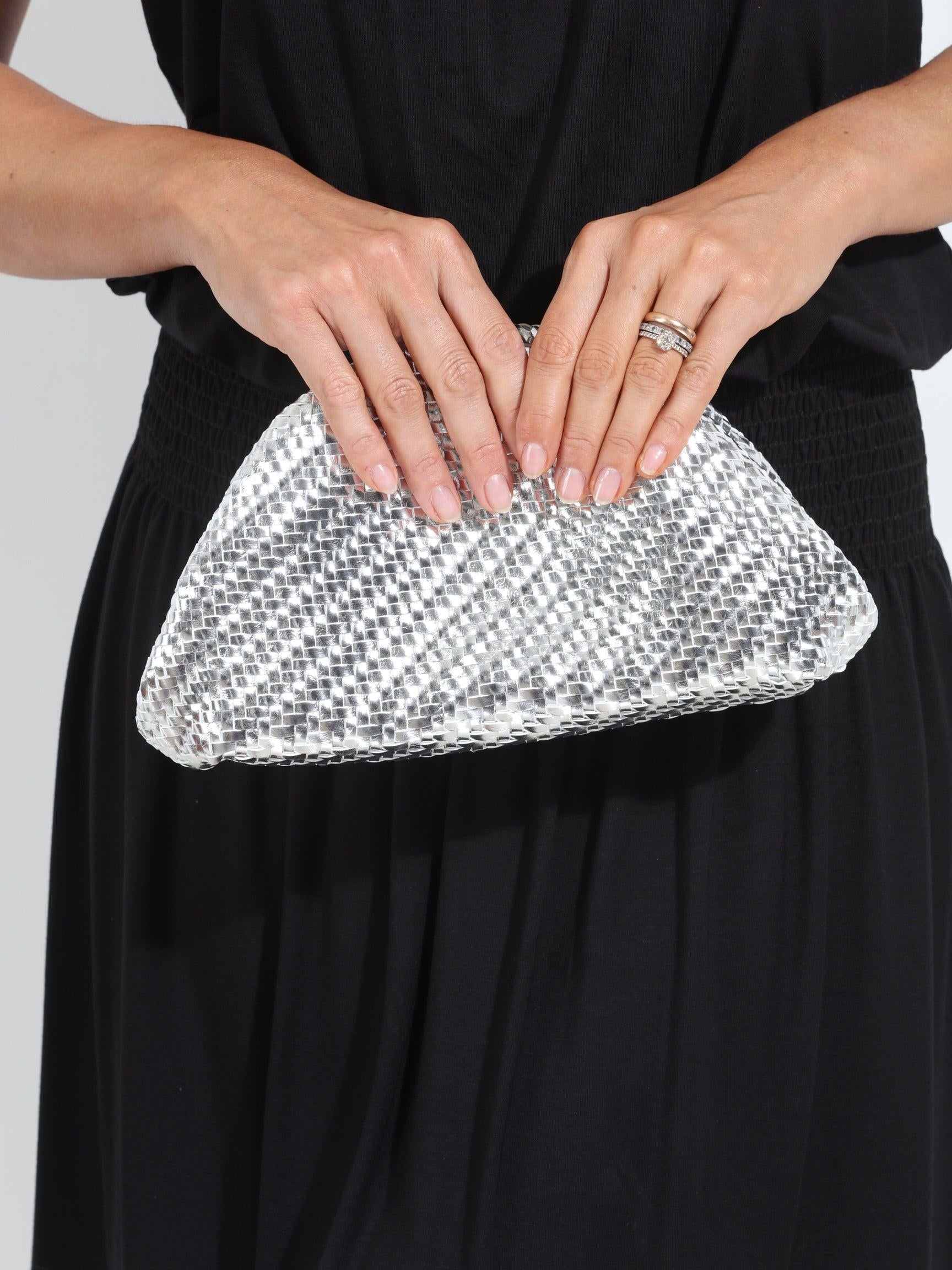 Serena Silver Woven Clutch