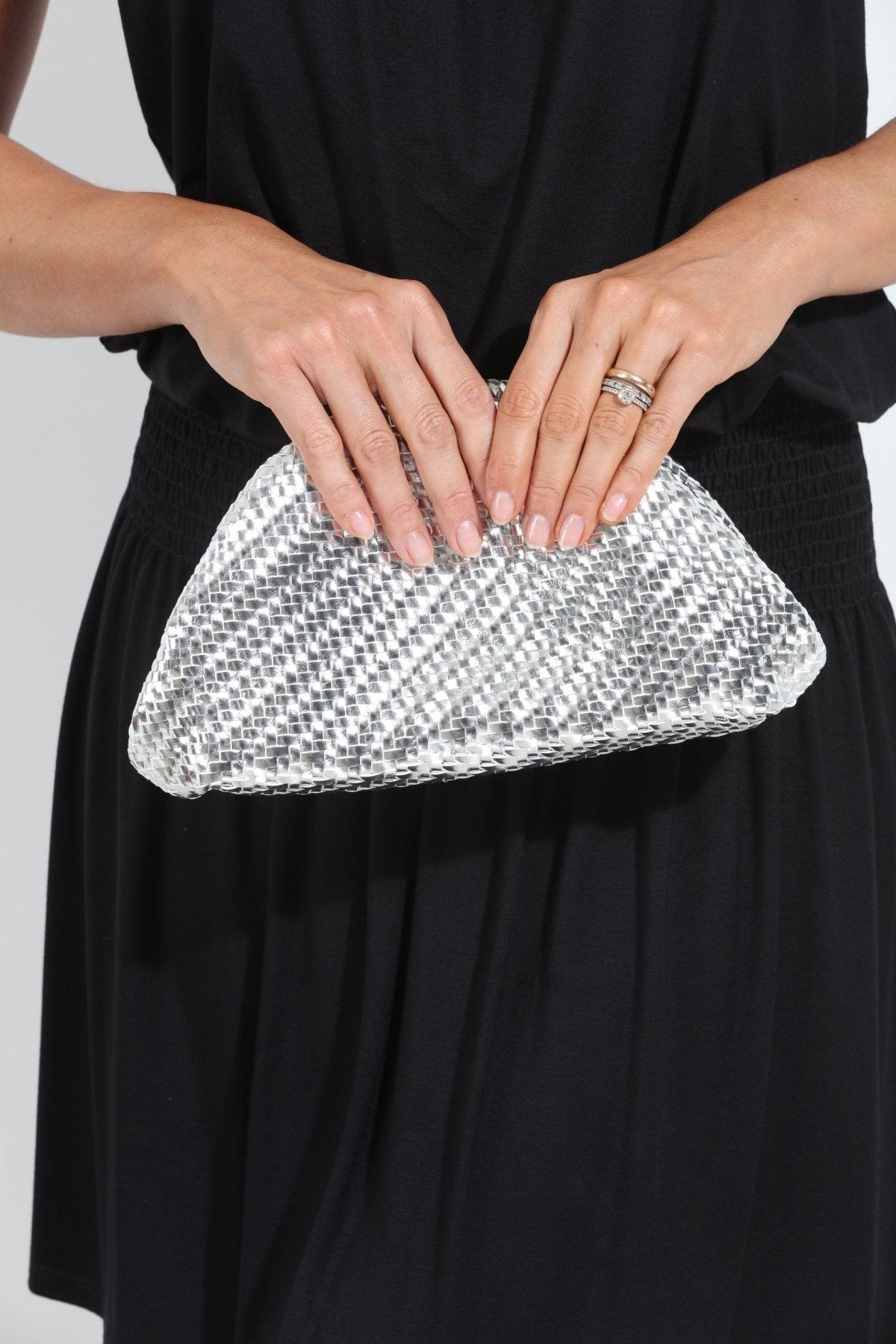 Serena Silver Woven Clutch