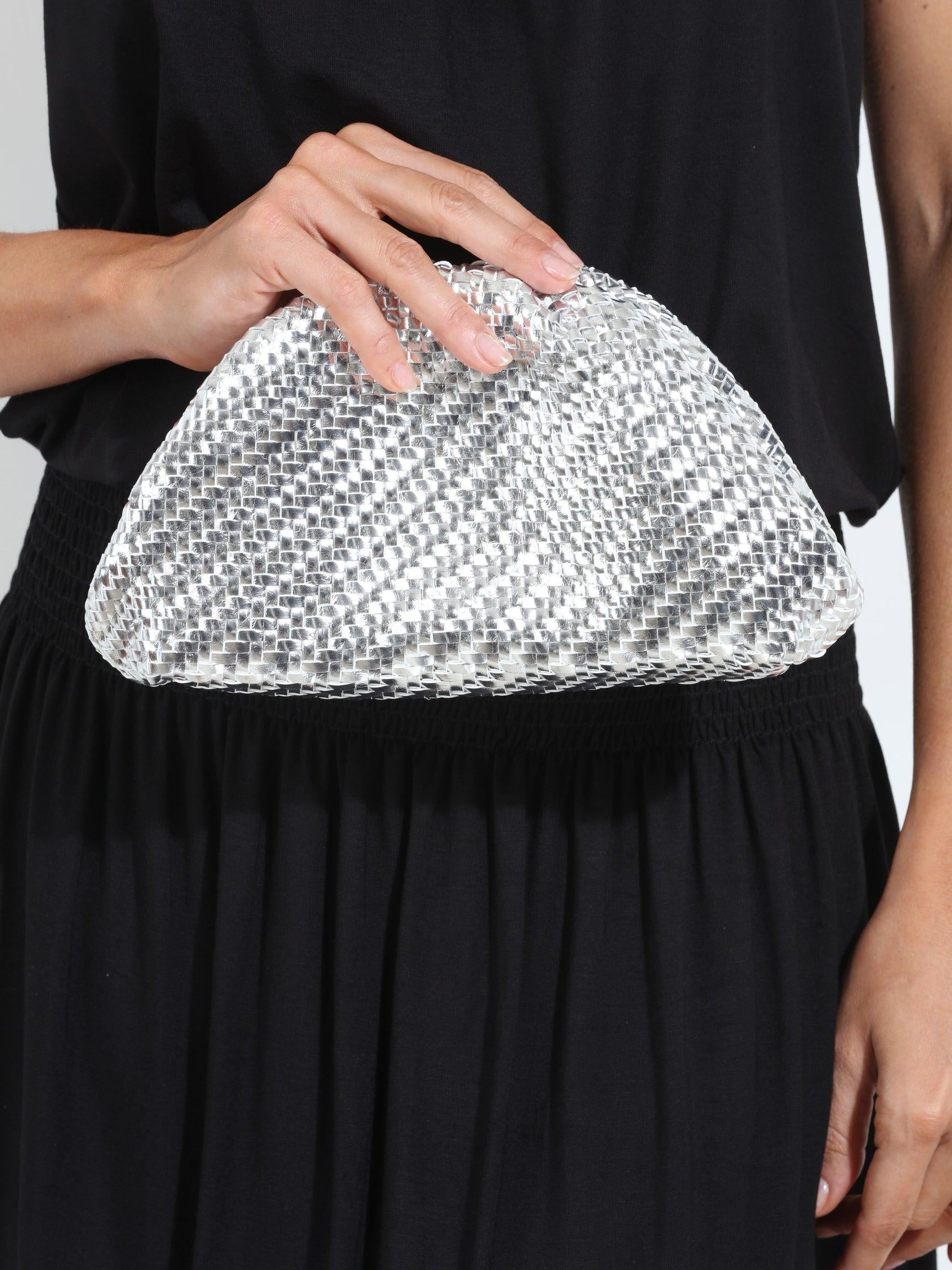 Serena Silver Woven Clutch