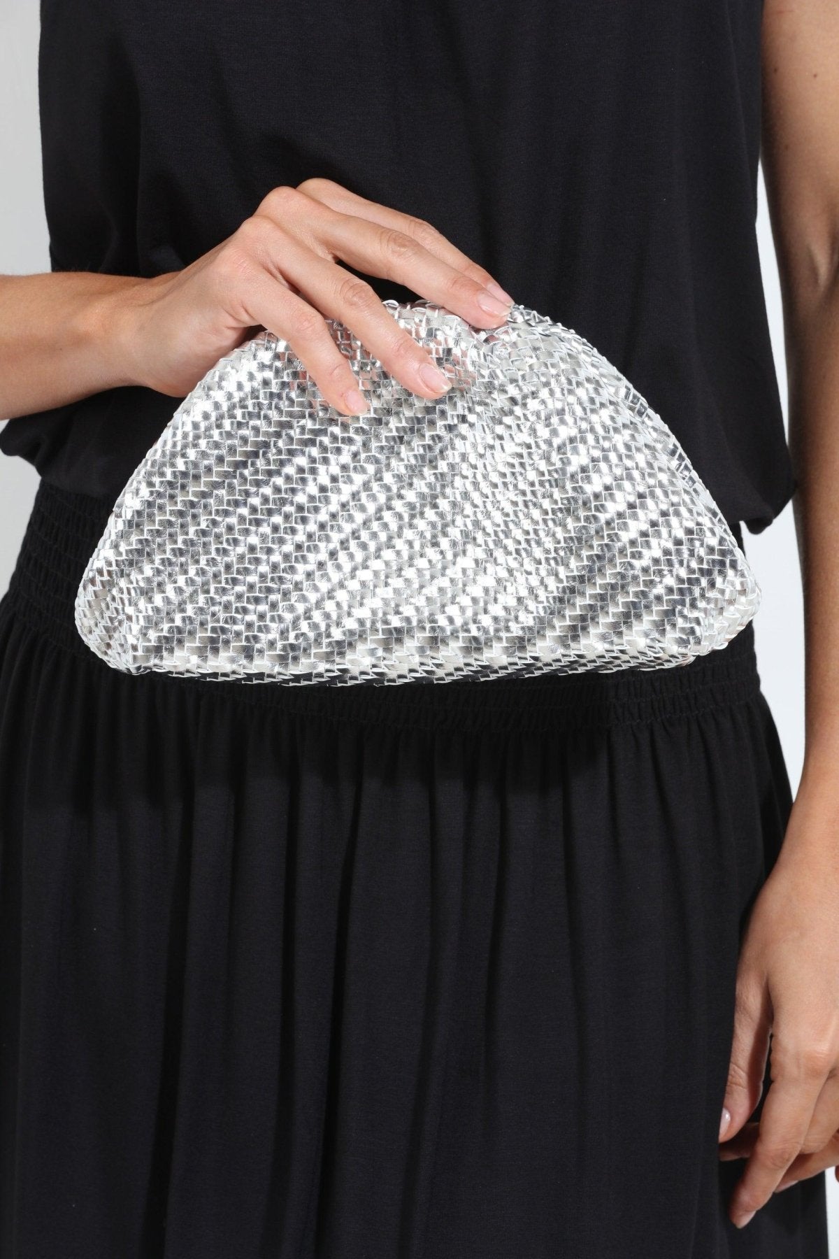 Serena Silver Woven Clutch