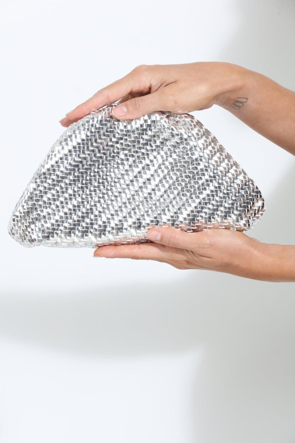 Serena Silver Woven Clutch
